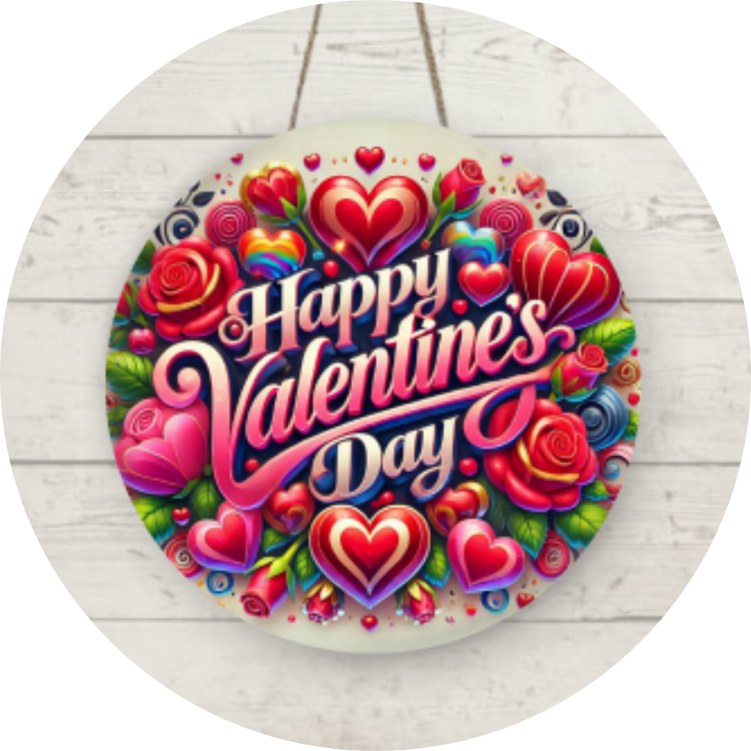 Custom sublimation design for Valentine's door hanger, showcasing romantic colors and heart-themed patterns, perfect for personalized home decor.