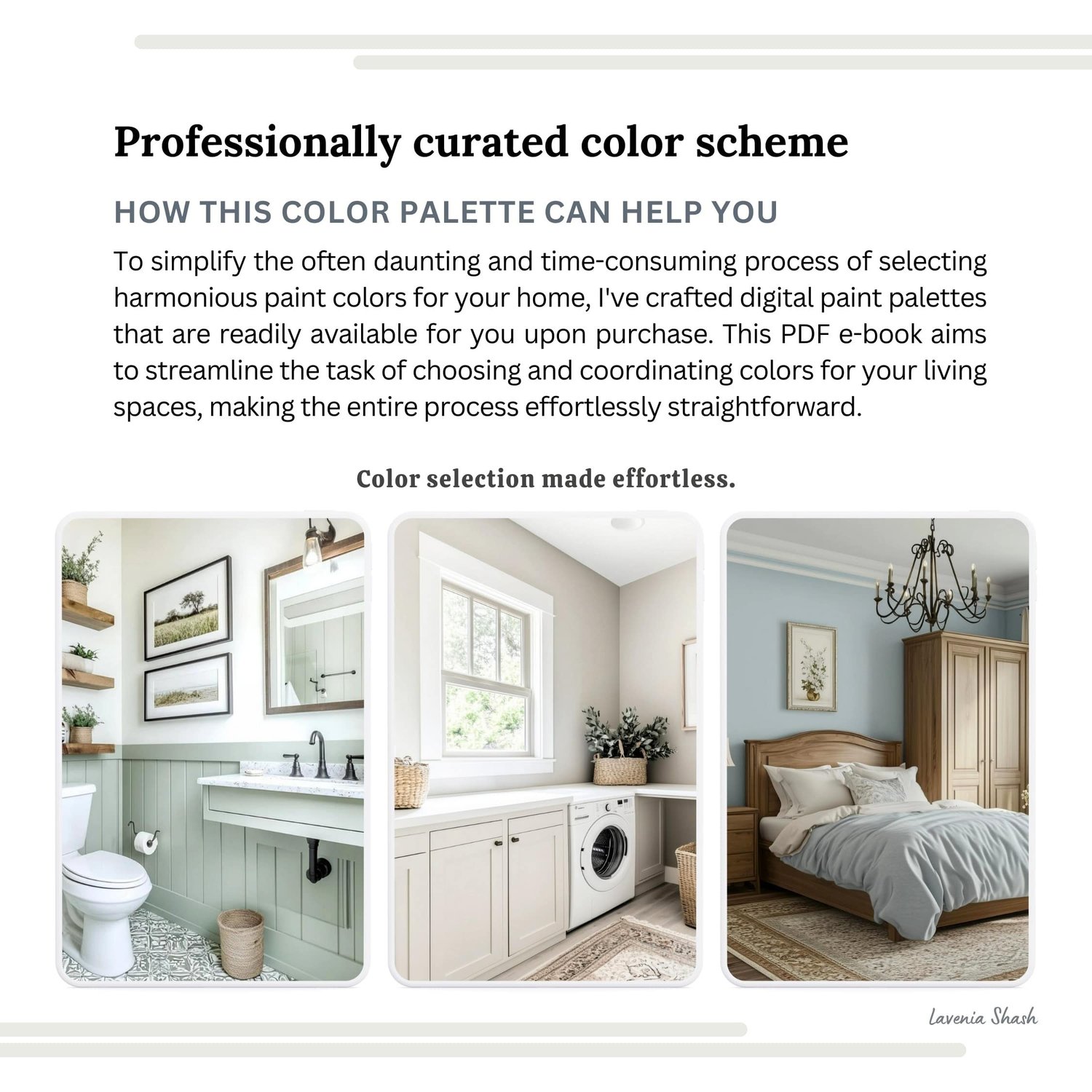 A Calm Coastal color palette with Sherwin Williams paint colors. Color scheme includes coordinating and complementary neutral shades of white, beige, light and airy blues and greens for farmhouse, beach house. Curated by Lavenia Shash.