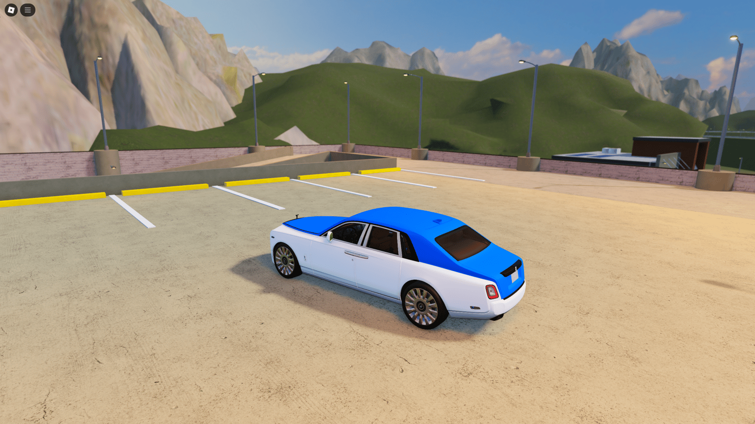 Driveable Rolls-Royce Phantom car in a Roblox game world.