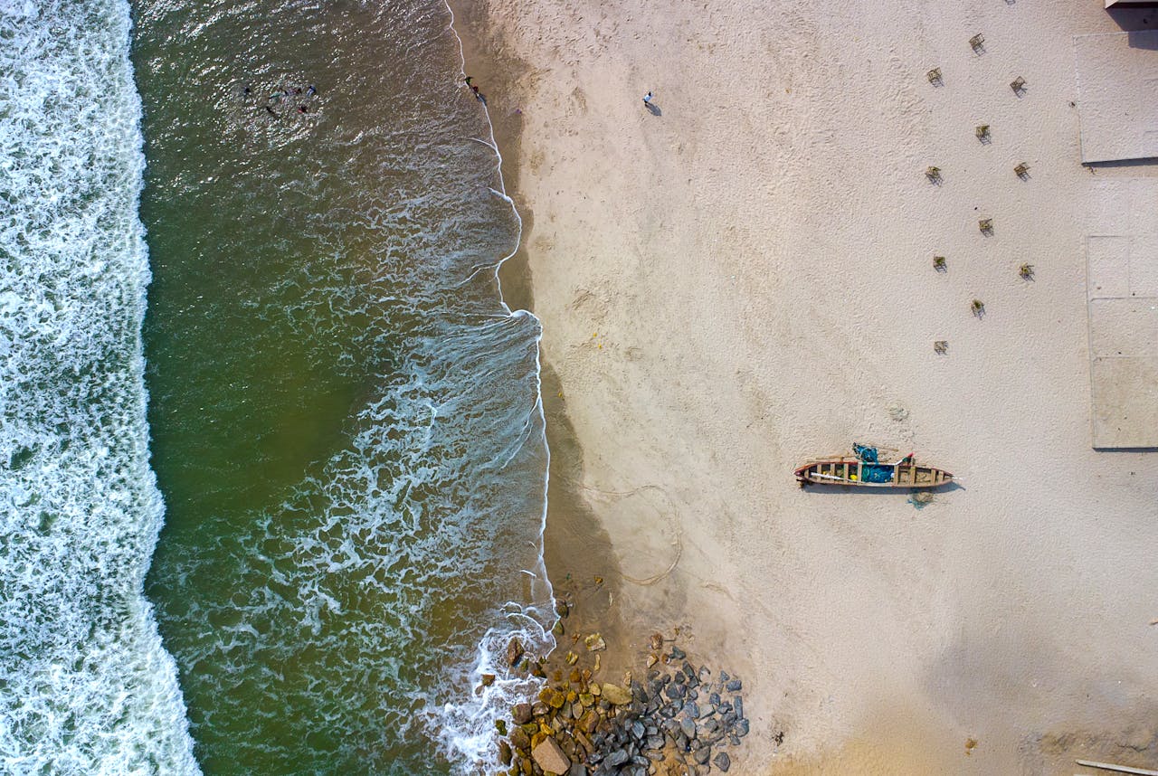 Aerial view of coastal beach in Accra, Ghana