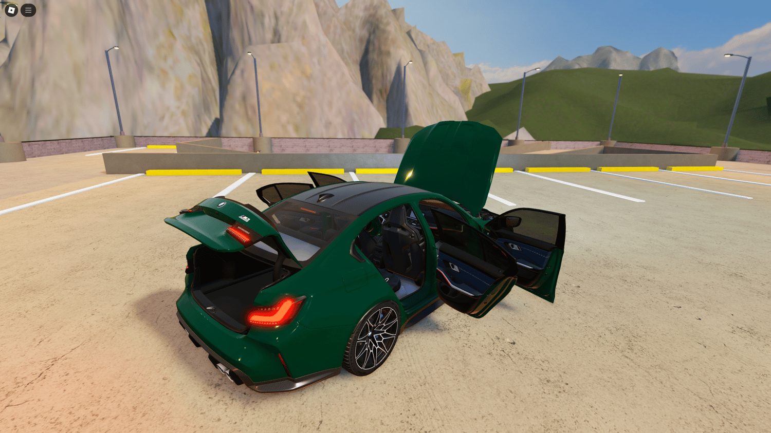 Realistic detailing of the BMW G80 in Roblox with interactive features.