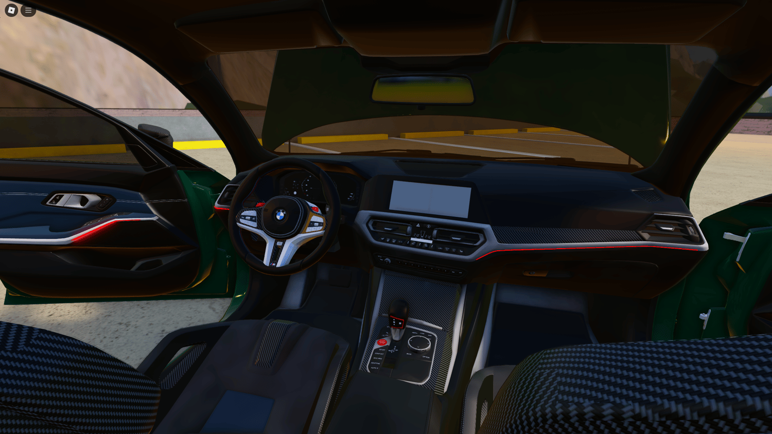 Smooth driving BMW G80 luxury car parked in a Roblox environment.