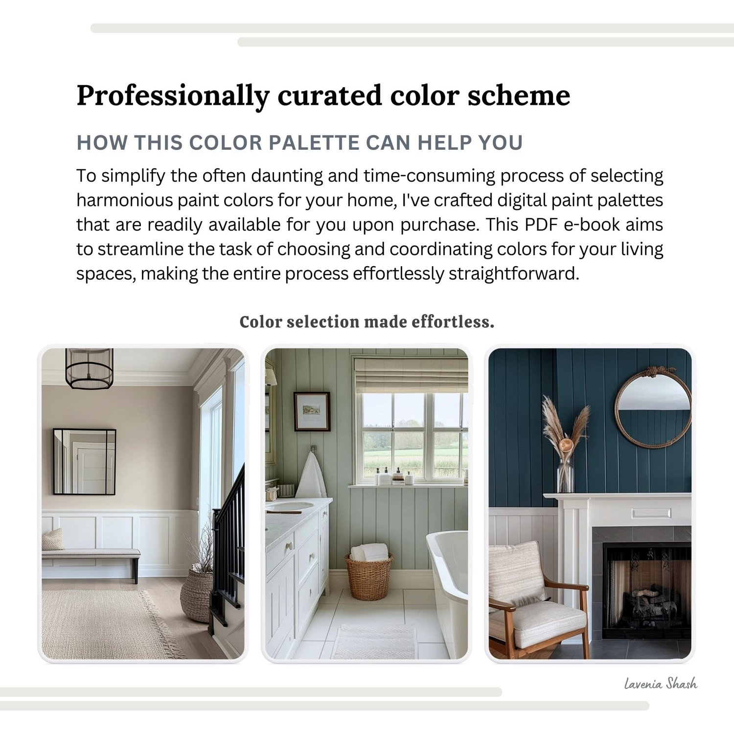 A Modern Neutrals color palette with Sherwin Williams paints. The timeless color scheme includes white, gray, beige, green, blue, brown and black. Moody muted tones and earthy neutrals. Curated and designed by Lavenia Shash.