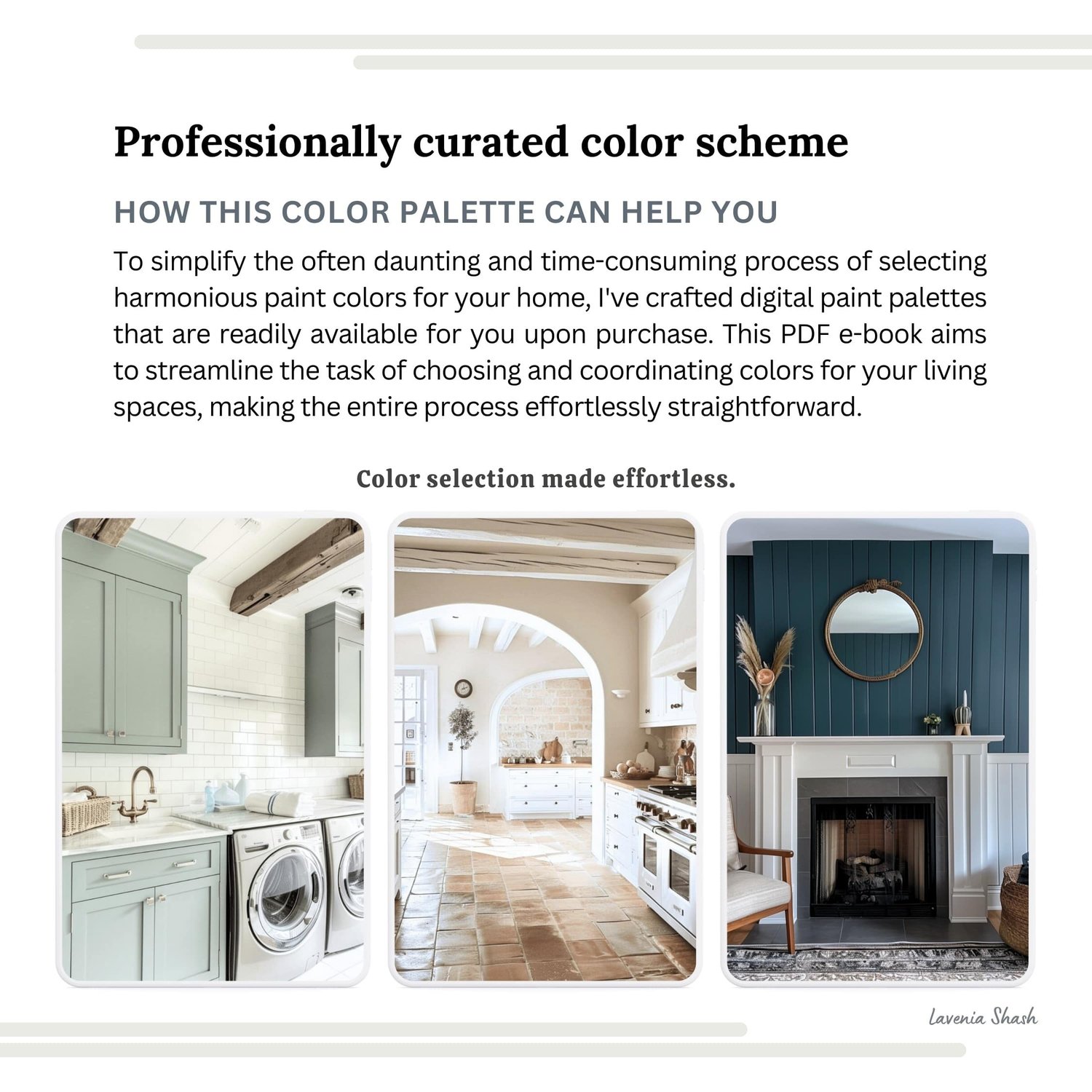 A Modern Rustic, Mountain Farmhouse color palette with Sherwin Williams paint colors. Coordinating and complementary colors of white, gray, griege, beige, blue, green, brown and black for the whole house interior. Curated by Lavenia Shash.