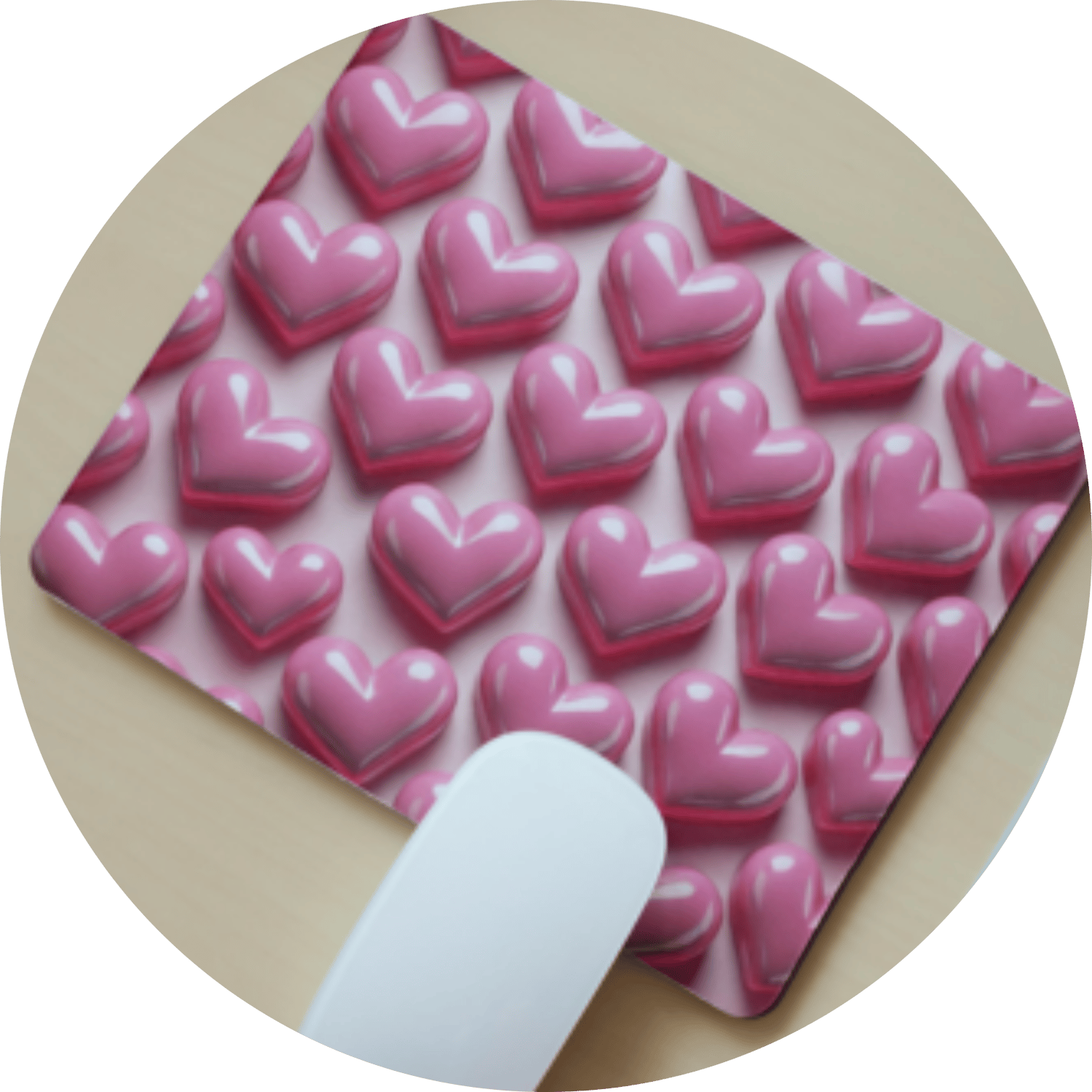 Custom sublimation design for Valentine's mouse pad, showcasing romantic colors and heart-themed patterns, perfect for personalized office accessories.