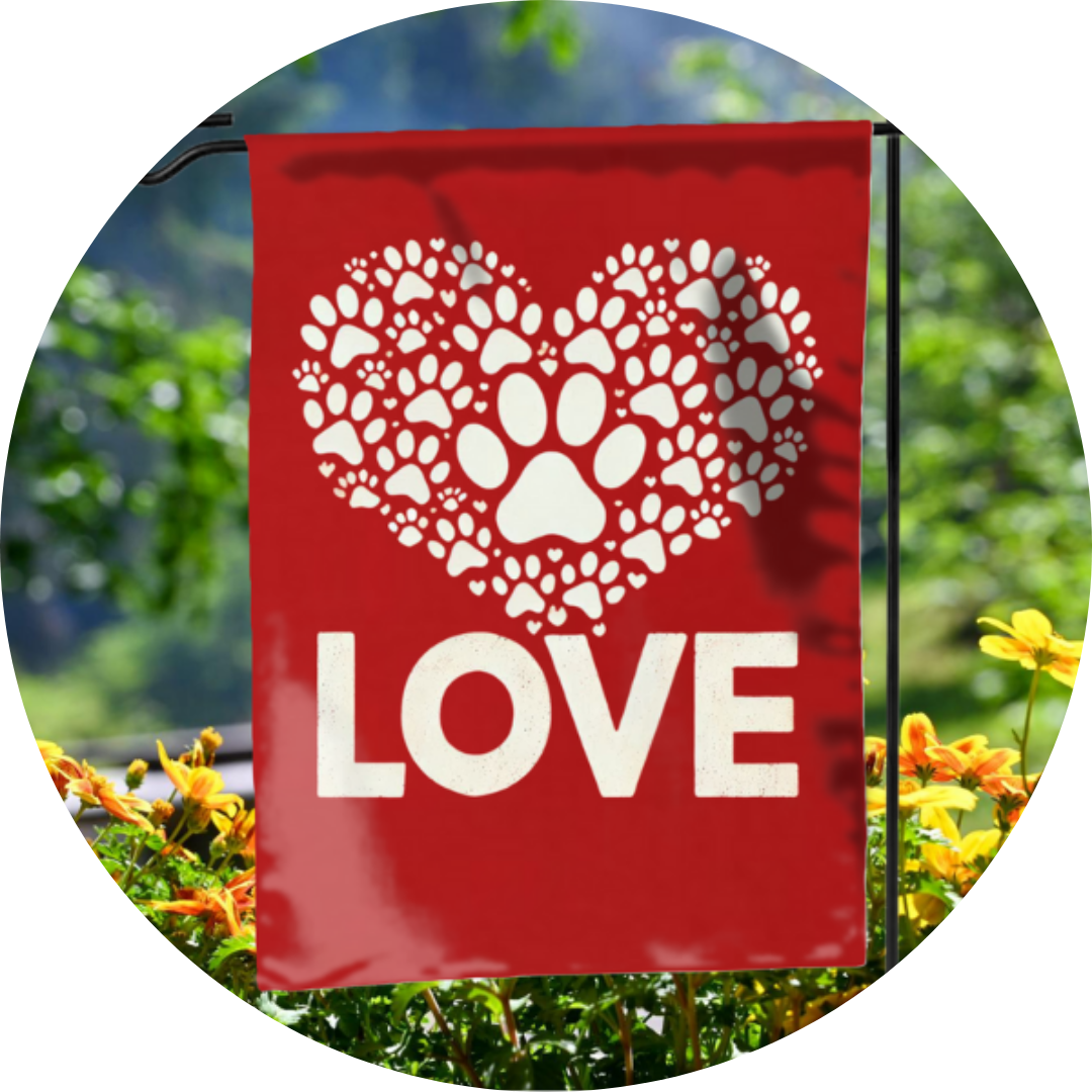 Custom sublimation design for Valentine's garden flag, featuring romantic colors and heart-themed patterns, perfect for personalized outdoor decor.