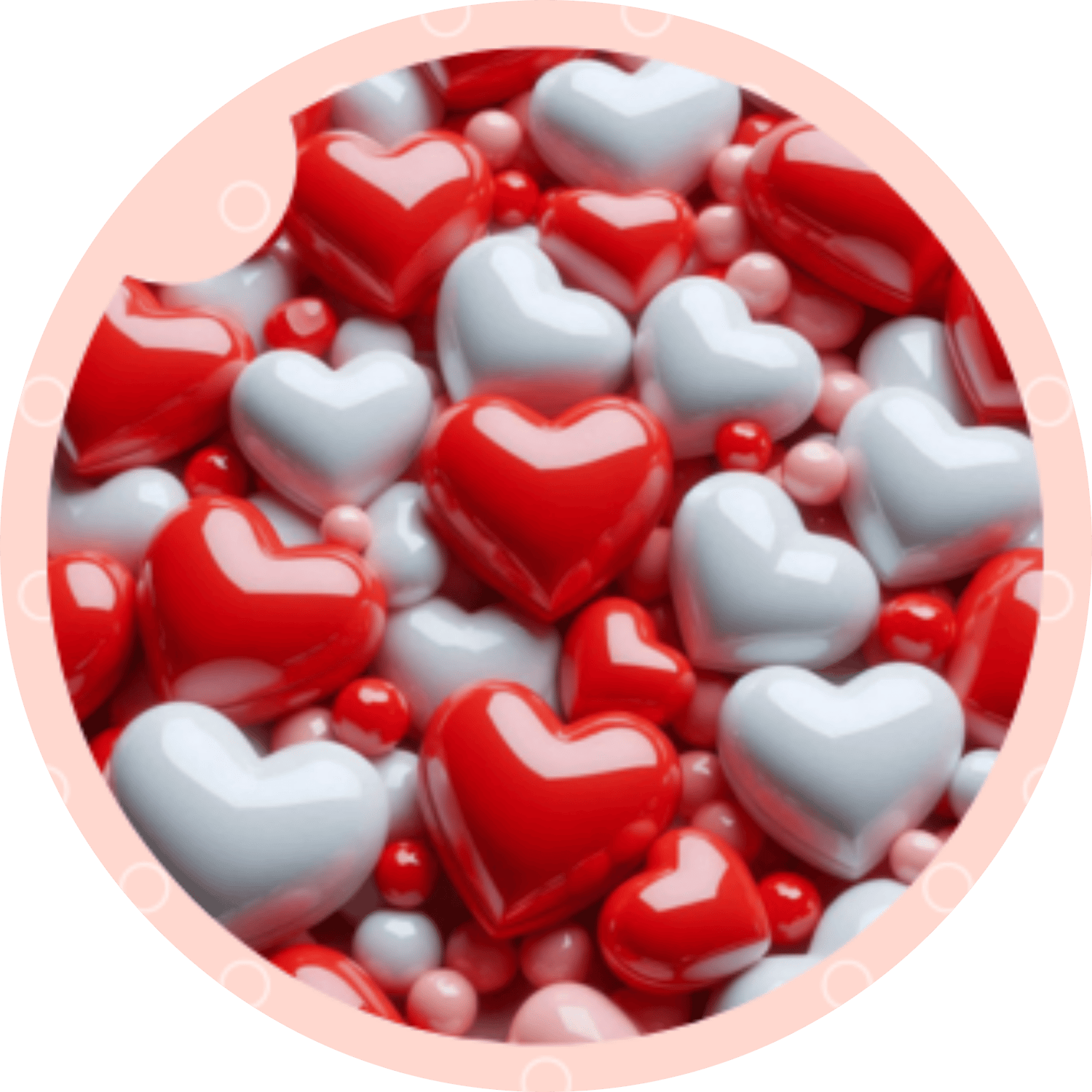 Custom sublimation design for Valentine's car coaster, featuring romantic colors and heart-themed patterns, perfect for personalized car accessories.
