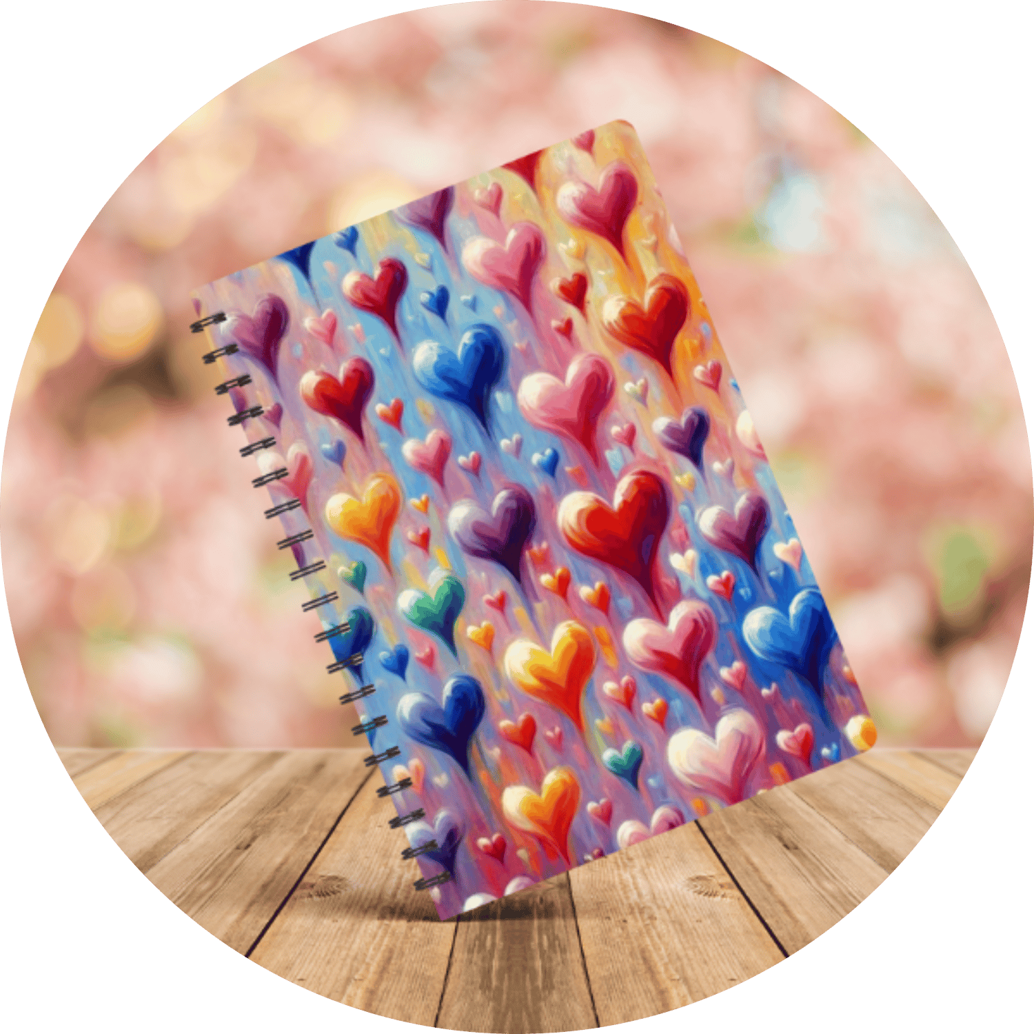 Custom sublimation design for Valentine's notebook, featuring romantic colors and heart-themed patterns, perfect for personalized stationery or gifts.