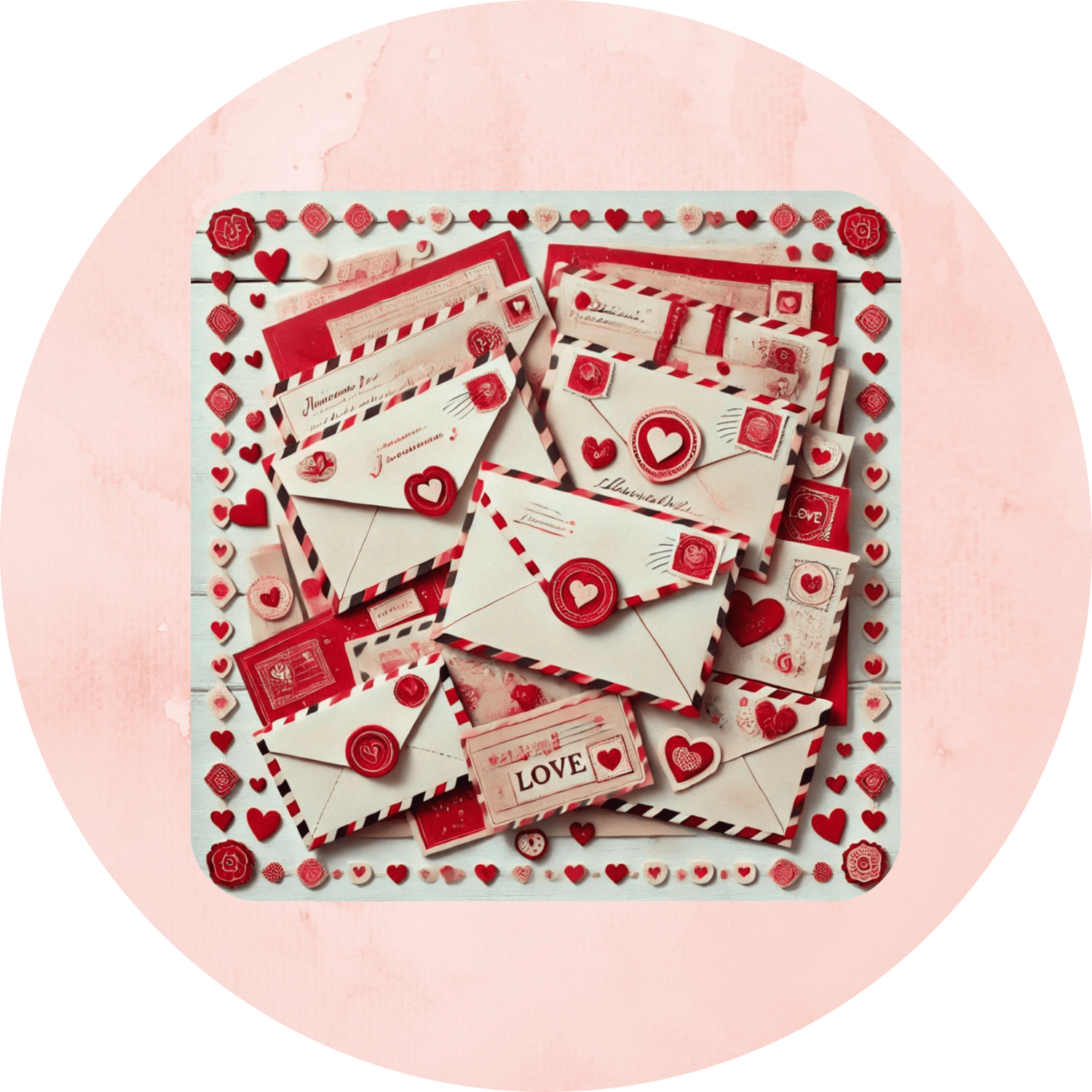 Custom sublimation design for Valentine's square coasters, featuring romantic colors and heart-themed patterns, perfect for personalized drinkware accessories.