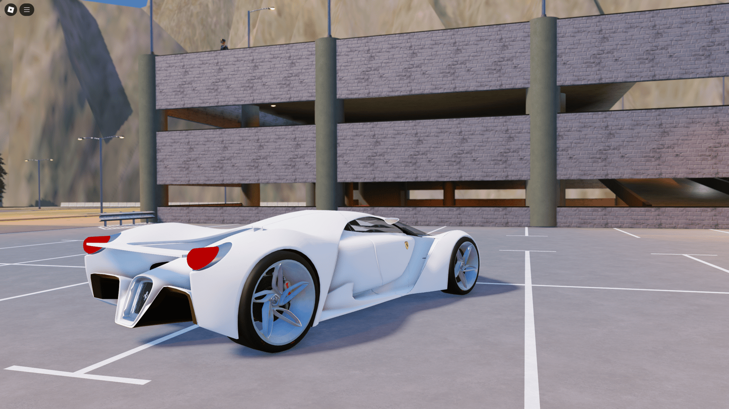 Interior view of Ferrari F80 Roblox model with detailed dashboard.