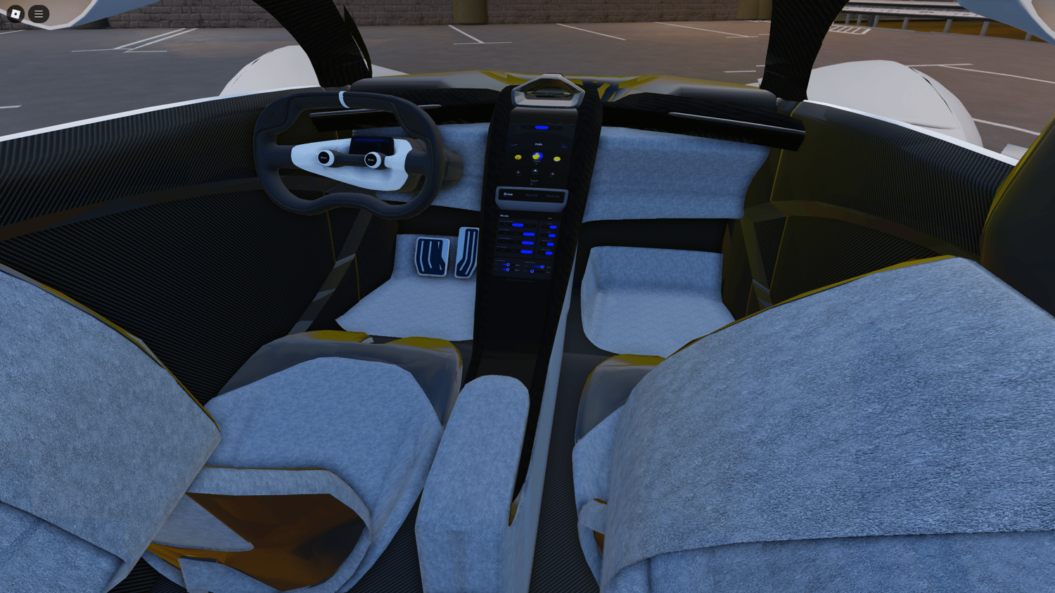 Ferrari F80 Roblox model driving on a futuristic racetrack.