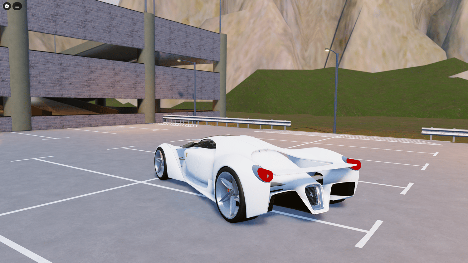 Side view of the Ferrari F80 Roblox car in bright red, ready for racing.