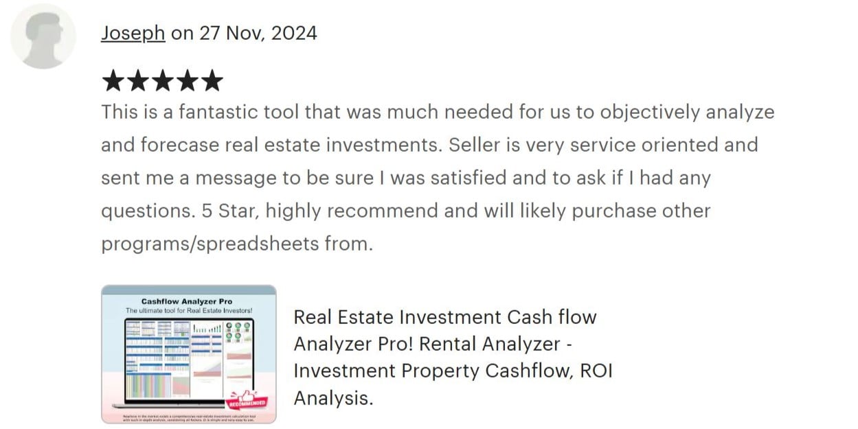 Joseph. Real Estate Investment Cash flow Analyzer Pro! Rental Analyzer - Investment Property Cashflow, ROI Analysis from AssetAFC.com