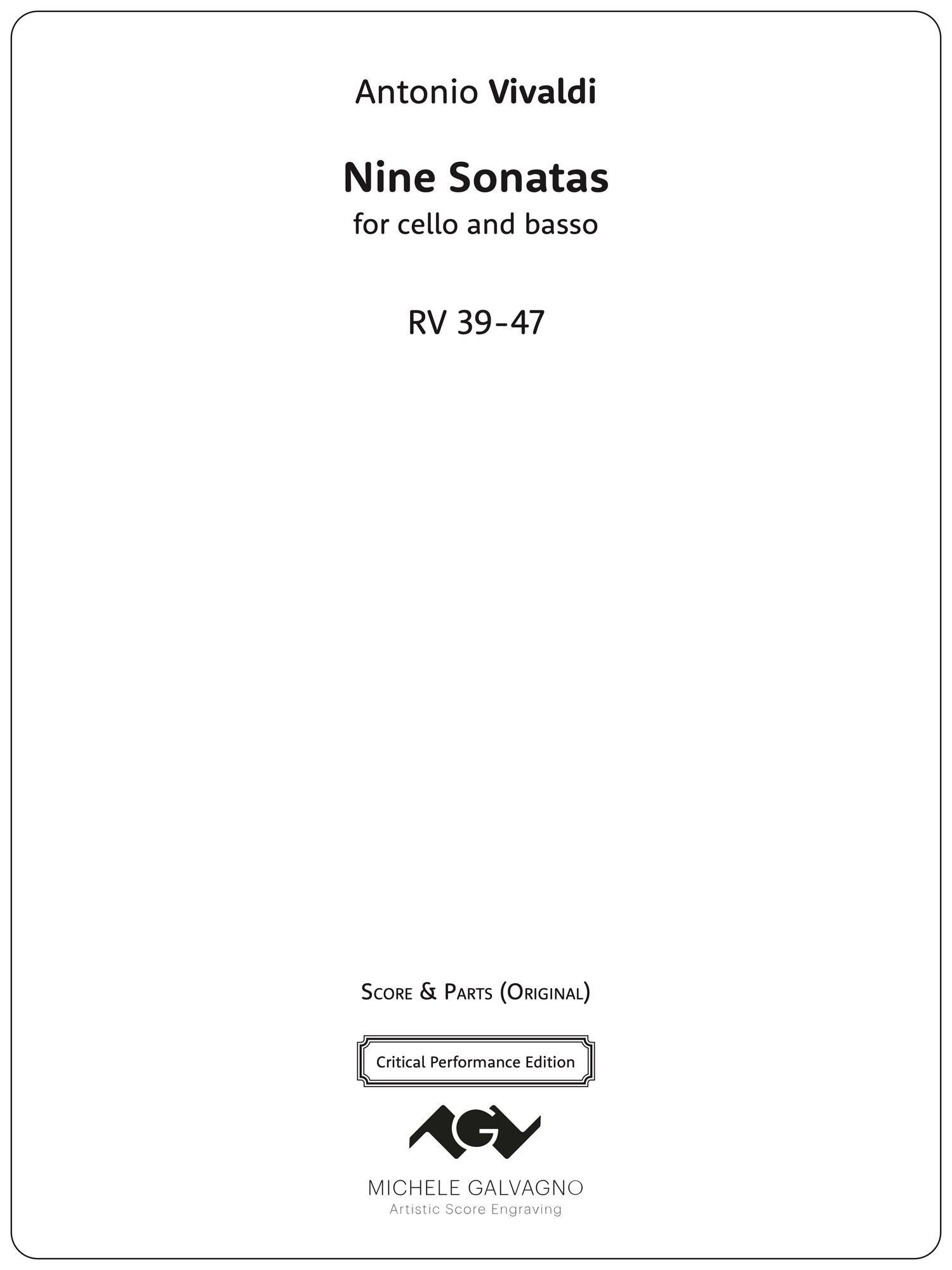 Cover for the edition Antonio Vivaldi Nine Sonatas for cello and basso RV 39-47