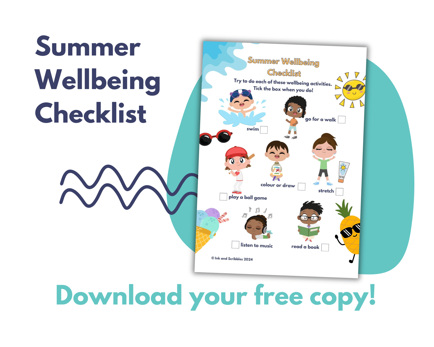Summer Wellbeing Activity Checklist for Kids, printable