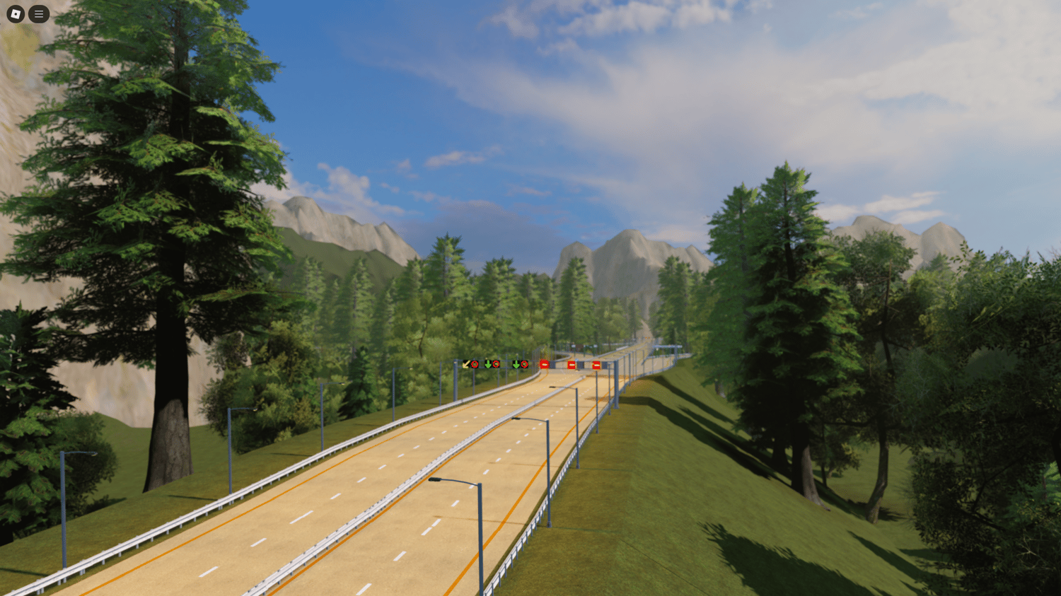 Decorative elements, including trees and streetlights, on the Driving Game Map.