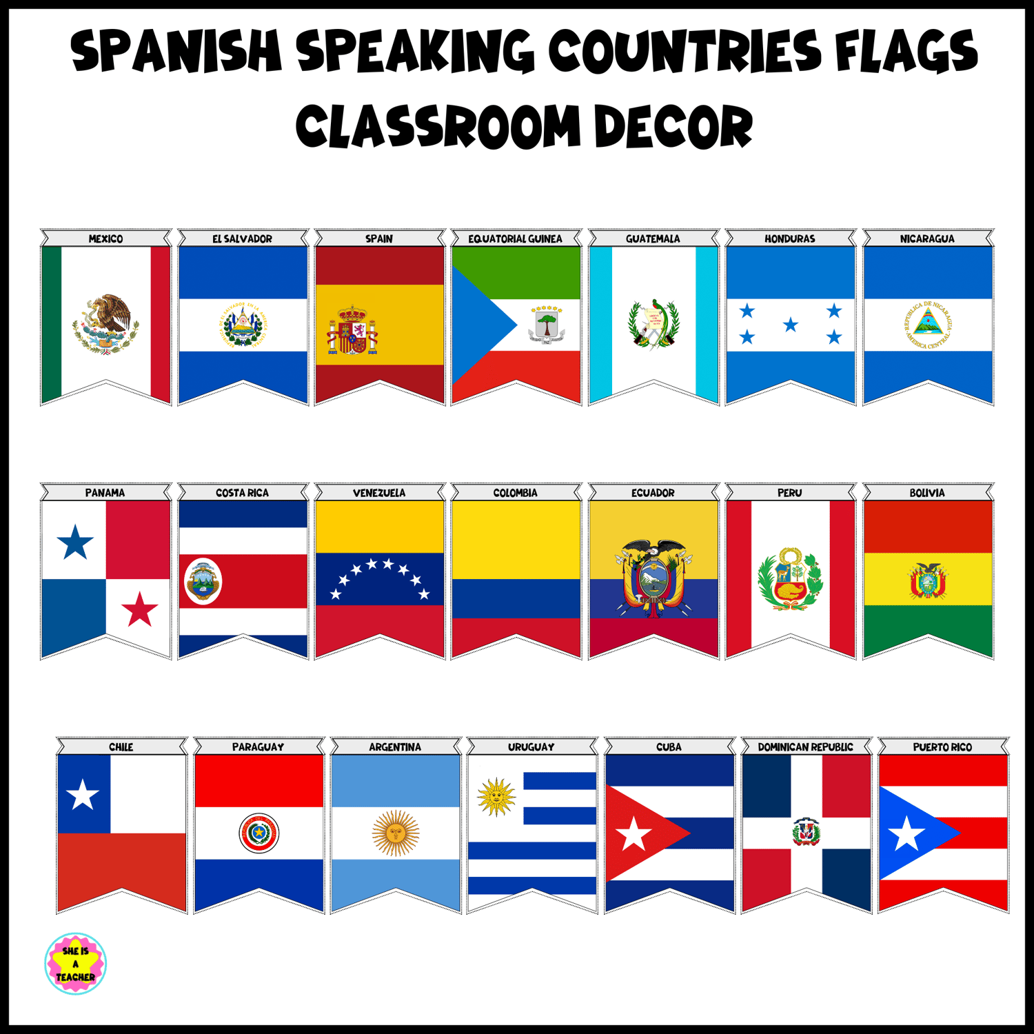 Spanish Speaking Countries Flags Classroom Decor - Payhip