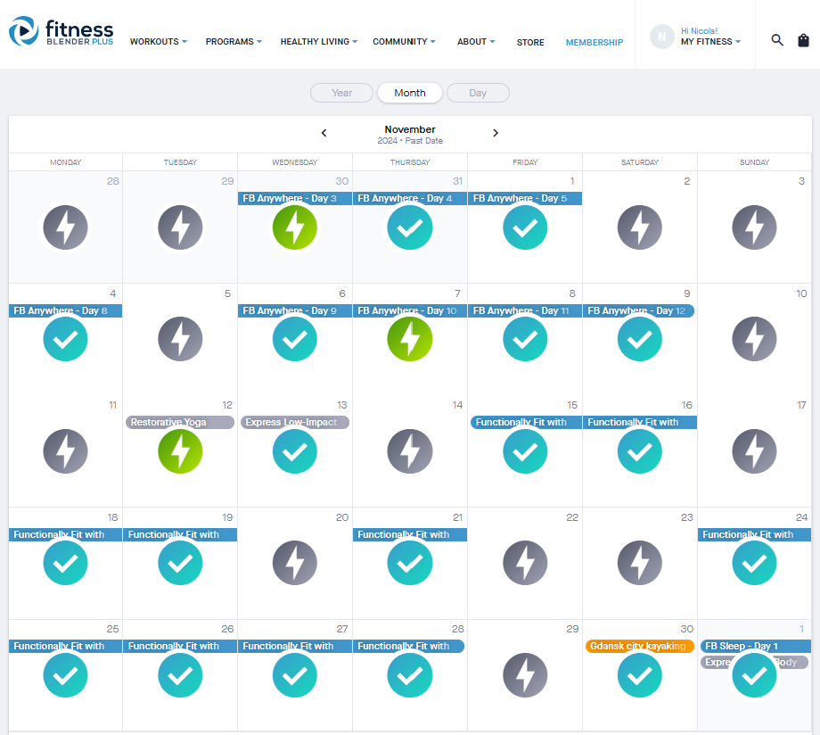 A screenshot of a monthly calendar with scheduled activities