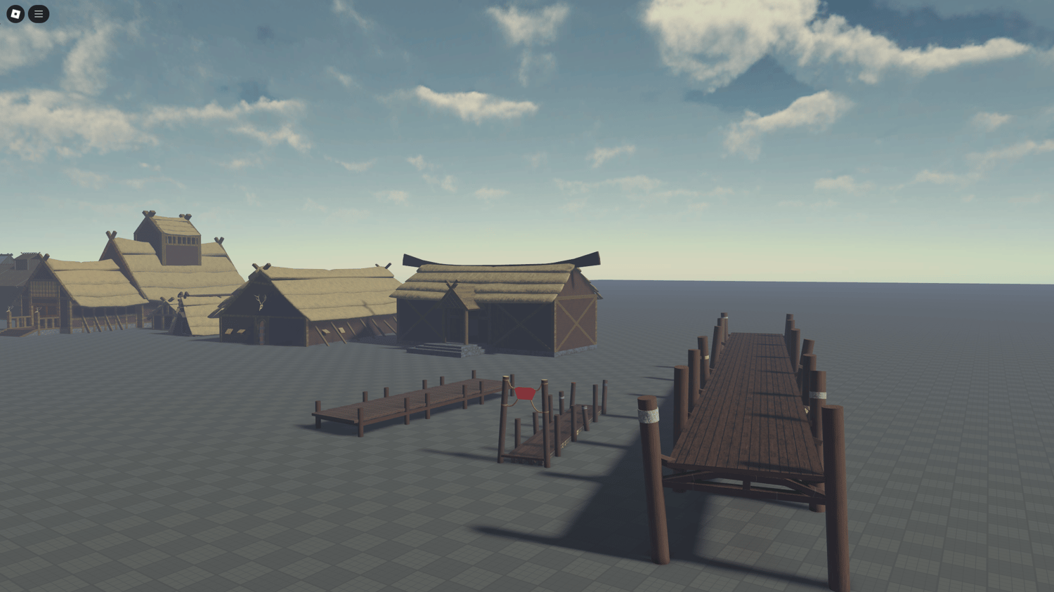 Detailed Viking watchtower overlooking a Nordic village, perfect for roleplay settings