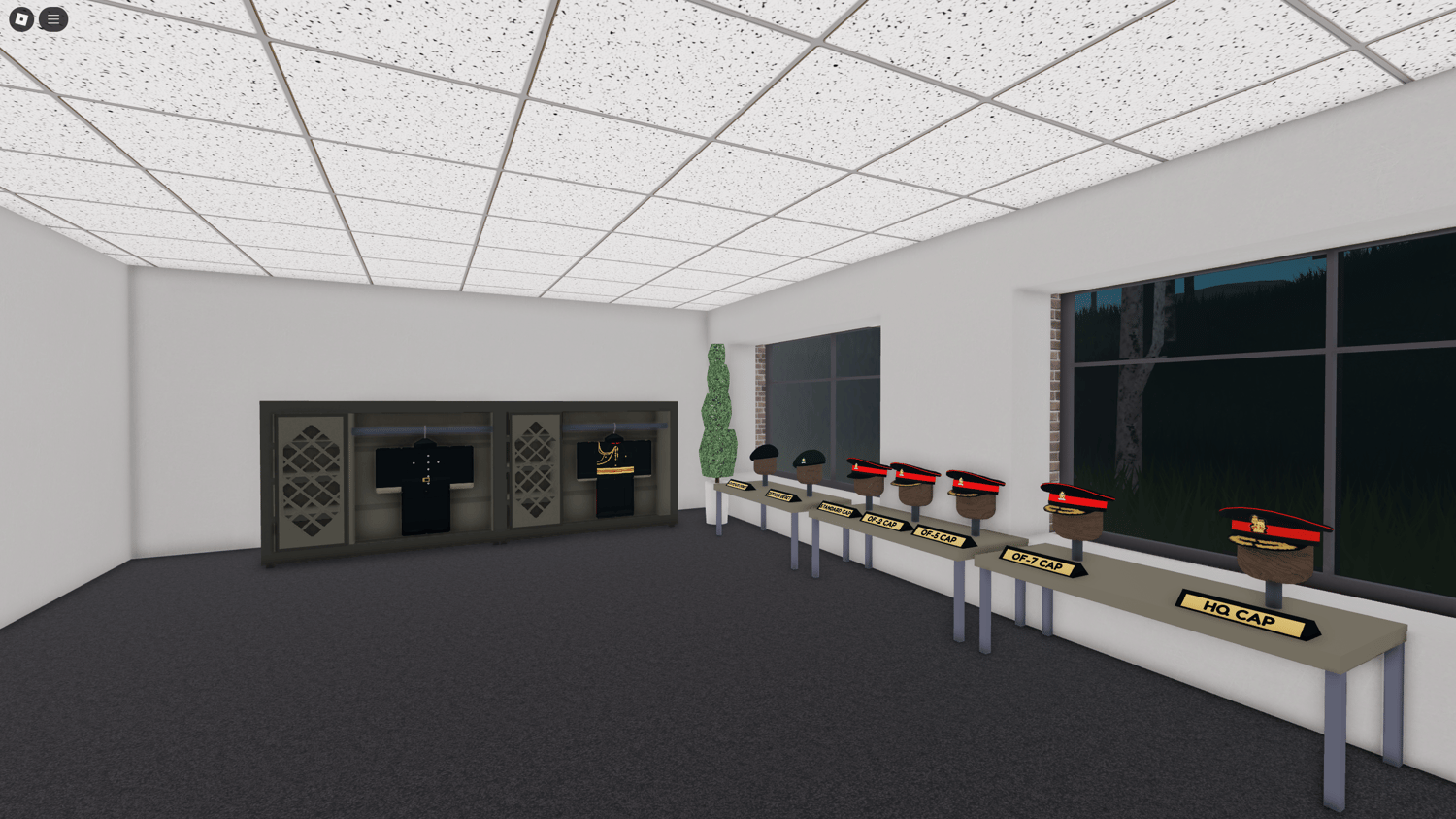 Uniform rooms equipped for realistic customization in Roblox military games.