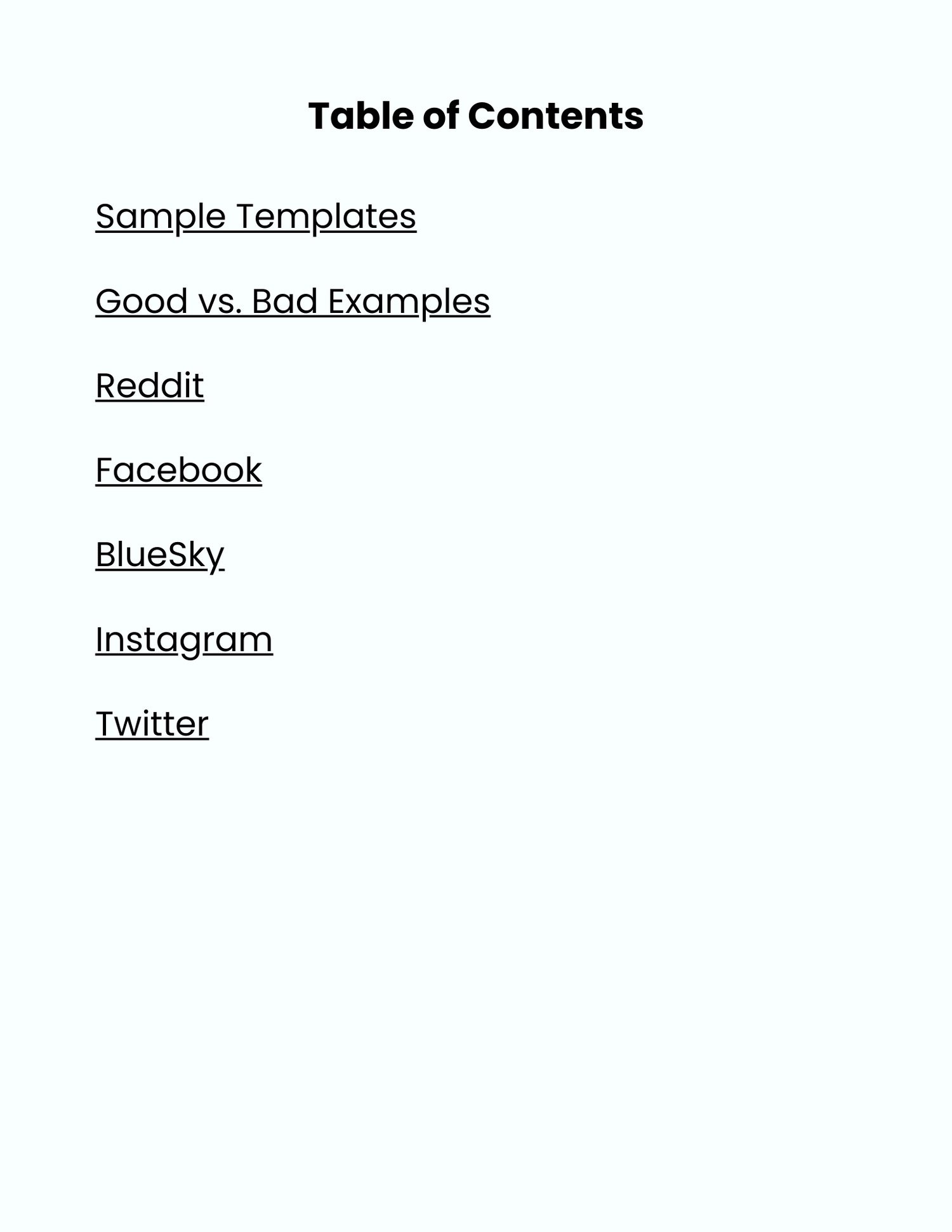 the alt text guide includes sample templates for reddit, Facebook, Bluesky, Instagram, and Twitter