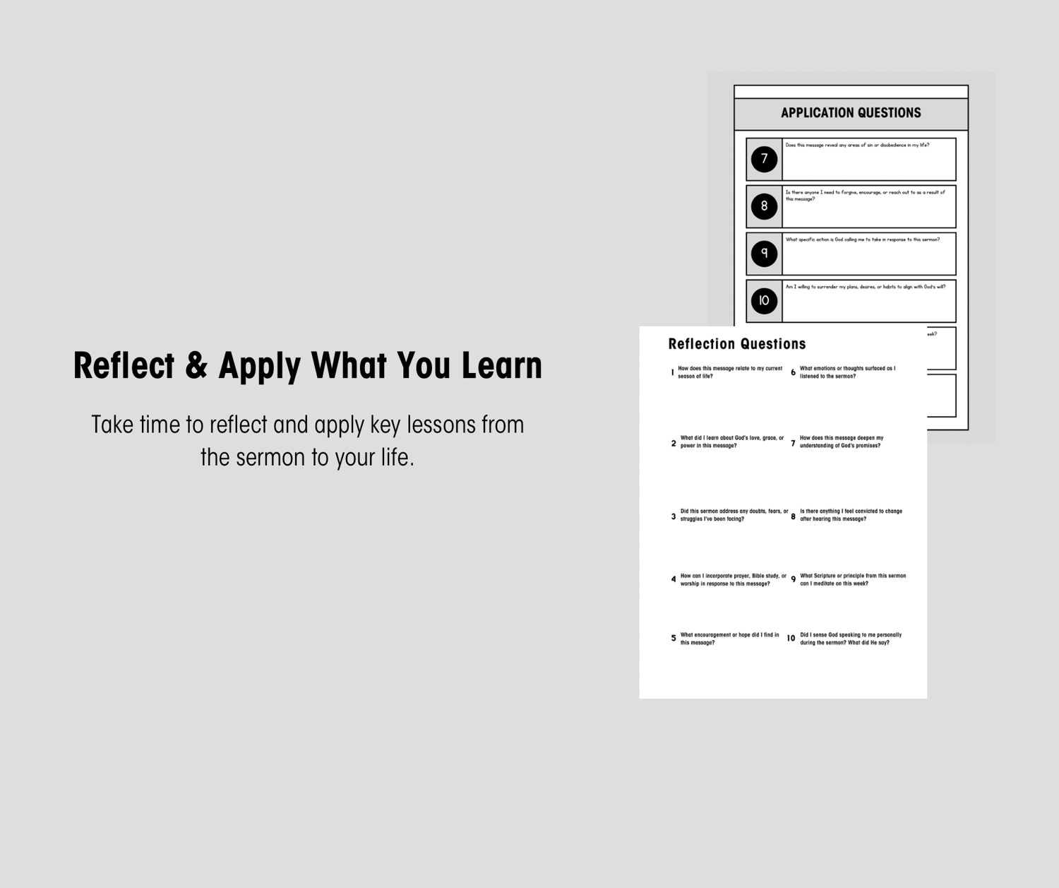Put your church learnings into action with our 'Apply What You Learn' image. This visual shows how to turn insights from your notes into real-life applications, helping you live out your faith every day. Ideal for those looking to grow spiritually and pra