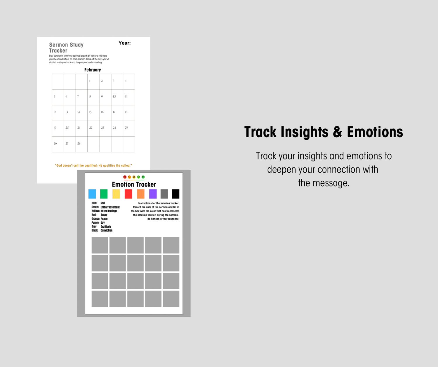 Unlock the power of personal reflection with our 'Insights & Emotions' image. This visual shows how to capture the deeper emotional and spiritual impact of each sermon or message. Perfect for those looking to connect more deeply with their faith, this gui