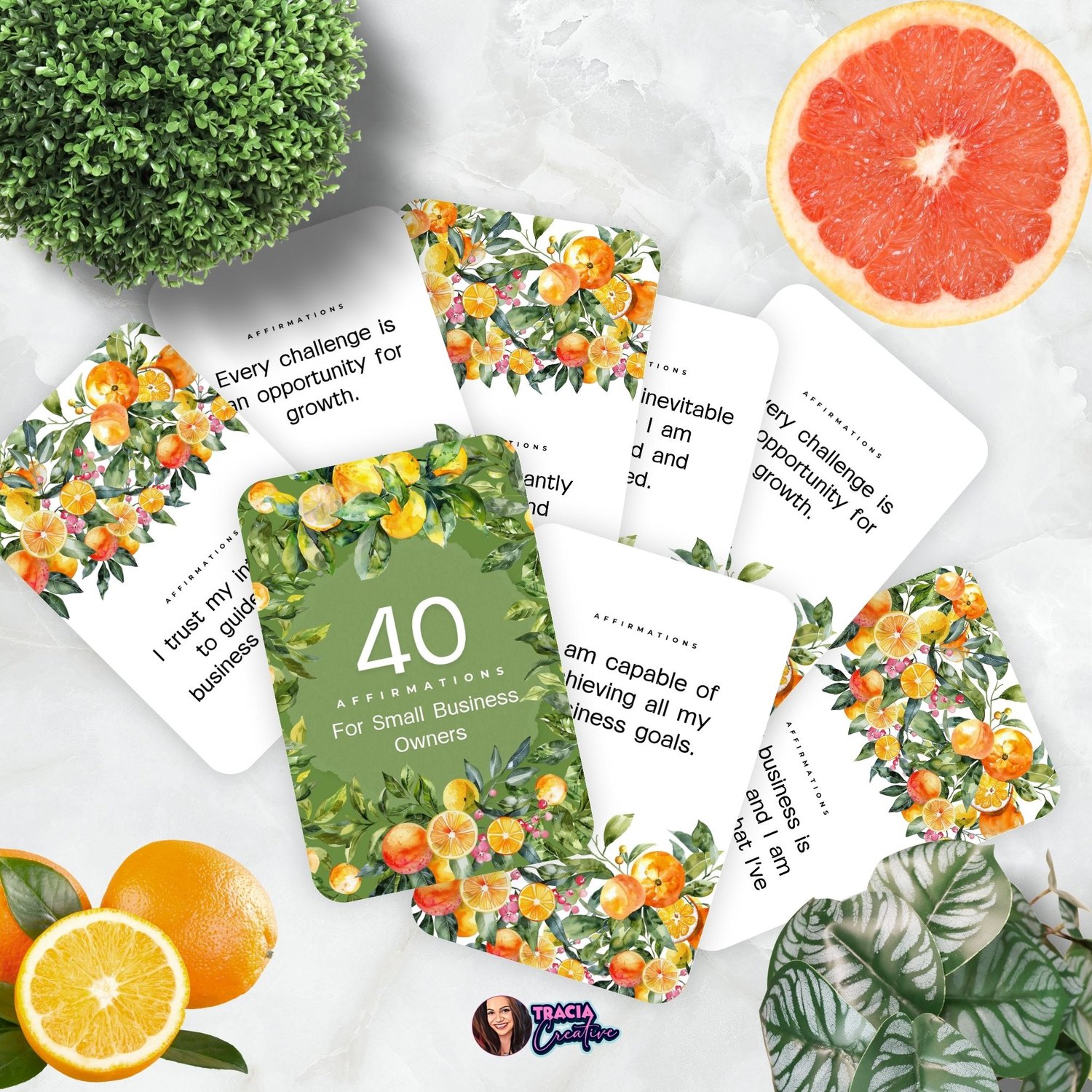 Citrus-themed affirmations printable for small business owners.