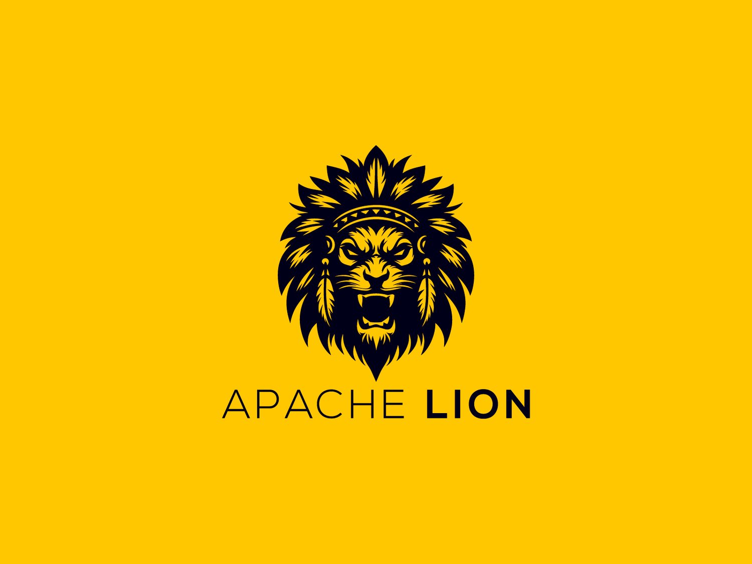 Hand-illustrated Apache Lion logo featuring a strong and fearless design, ideal for branding, merchandise, and business identity.