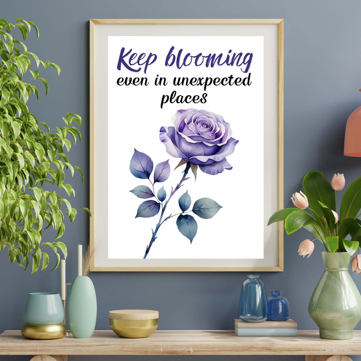 motivational quote wall art with flower