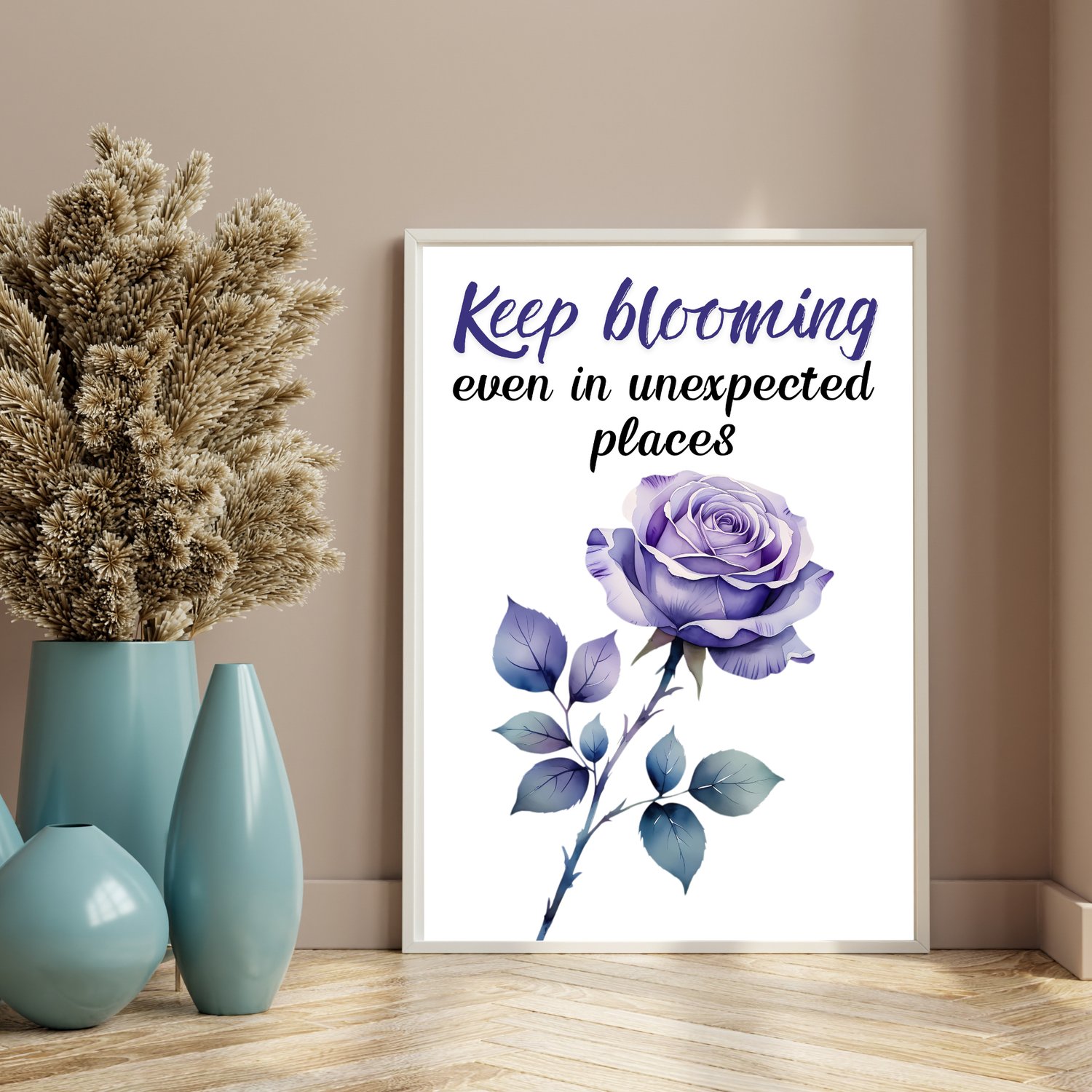 motivational quote wall art with flower