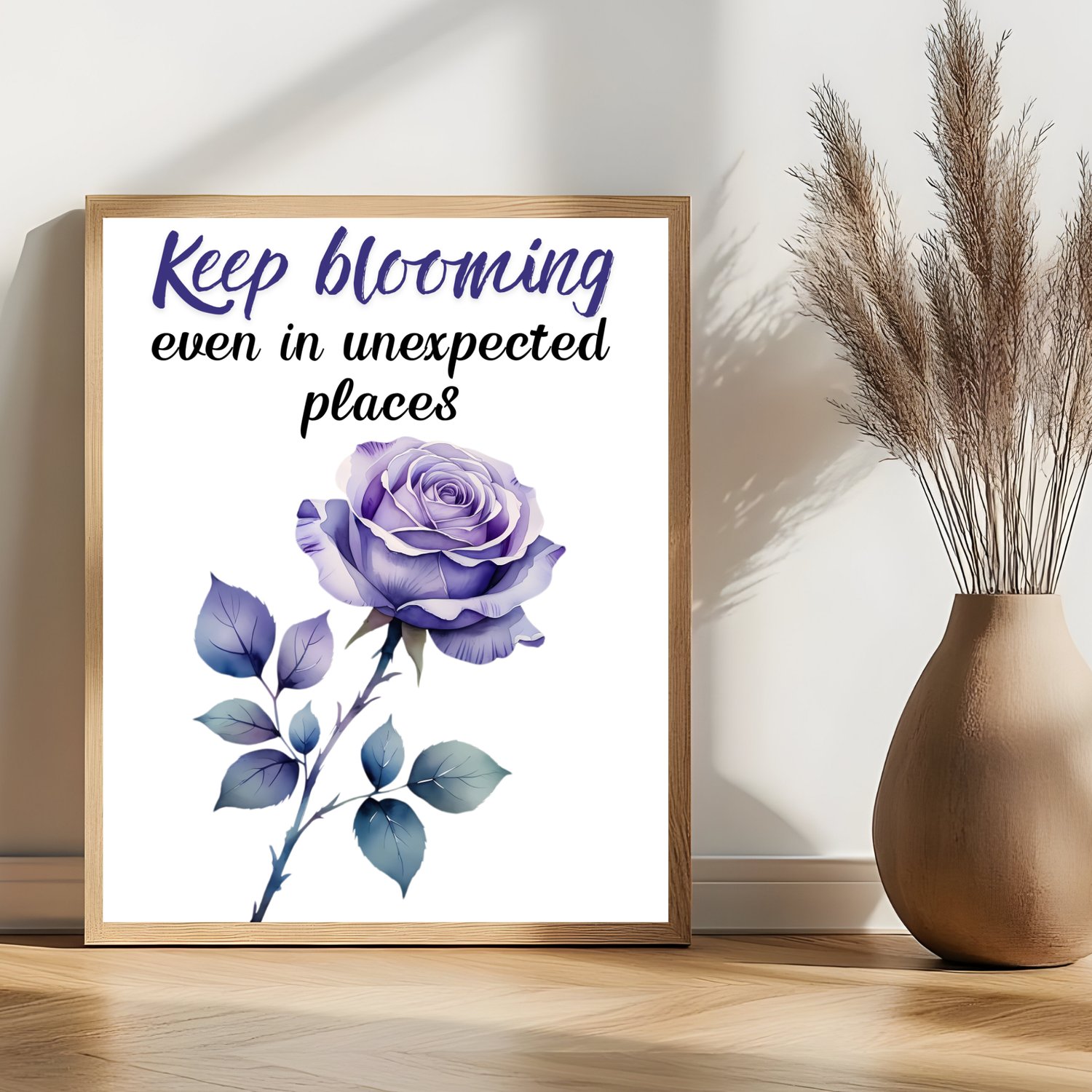 motivational quote wall art with watercolor rose