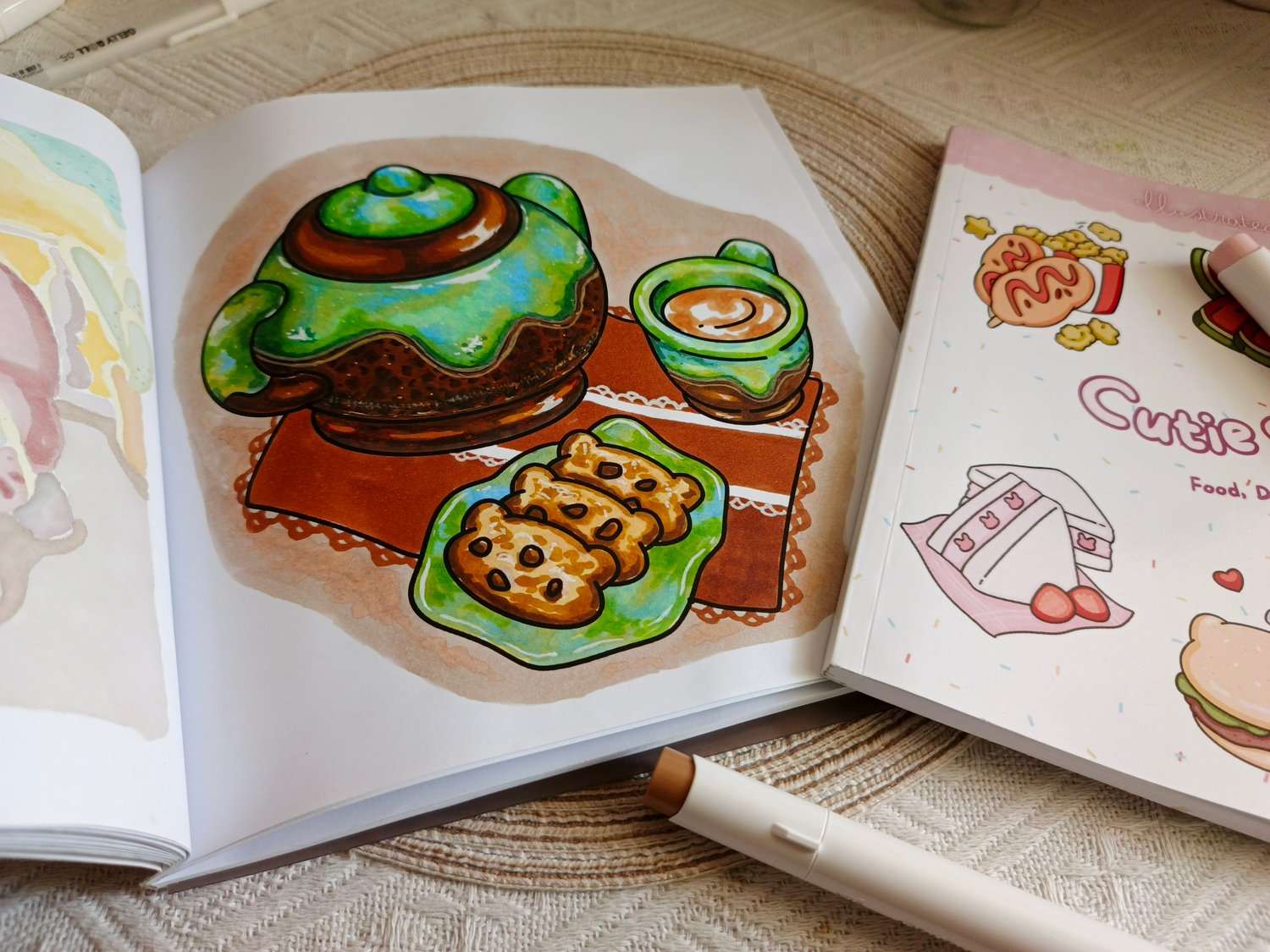 marble teapot and cup art with Ohuhu marker