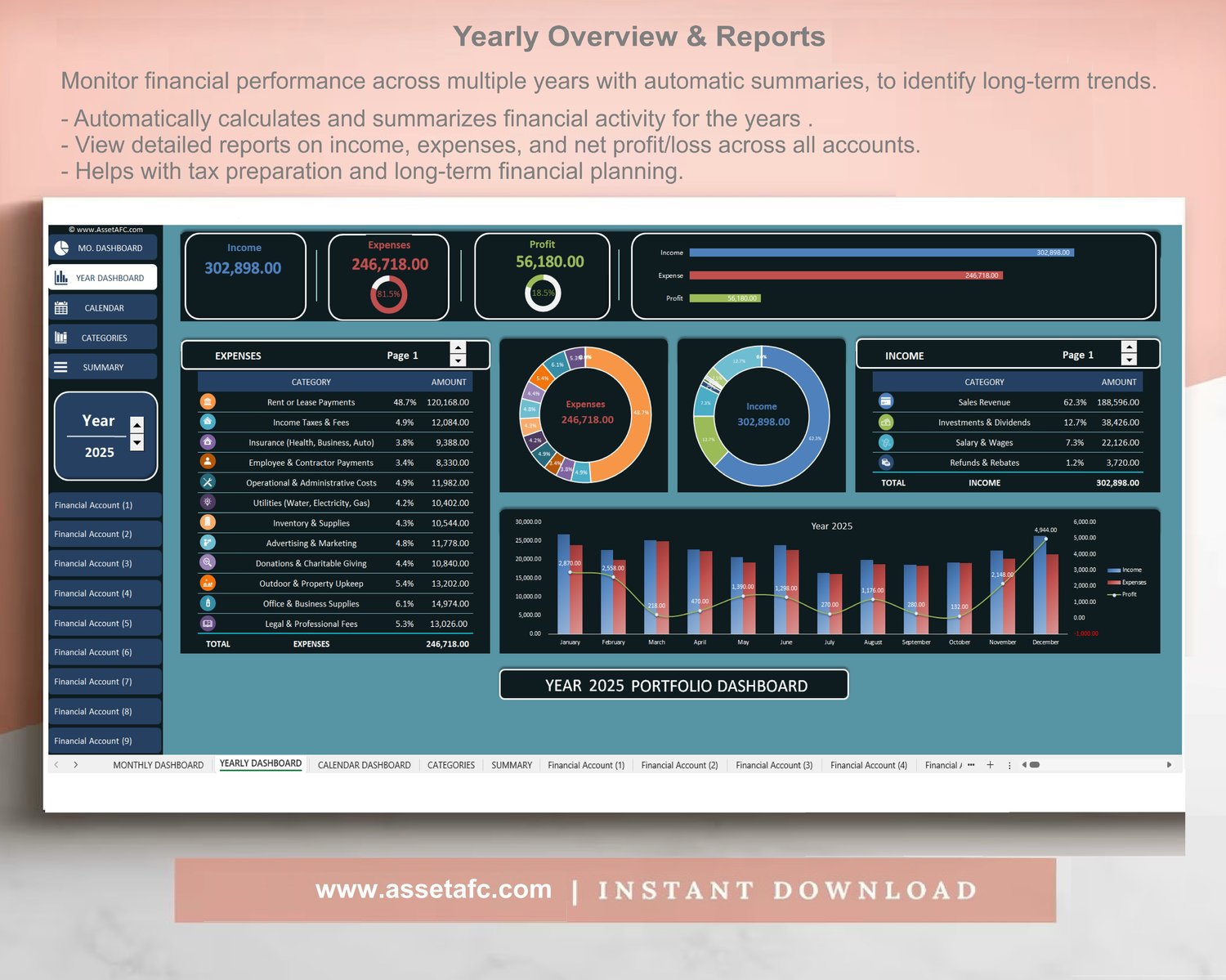 Simple Bookkeeping Tracker for Business &amp; Personal Use with Multiple ...