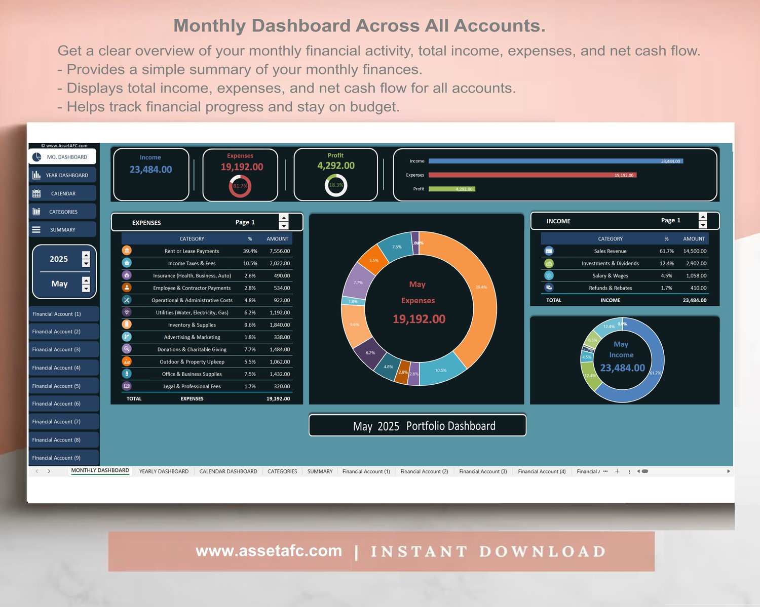 Simple Bookkeeping Tracker for Business & Personal Use with Multiple ...