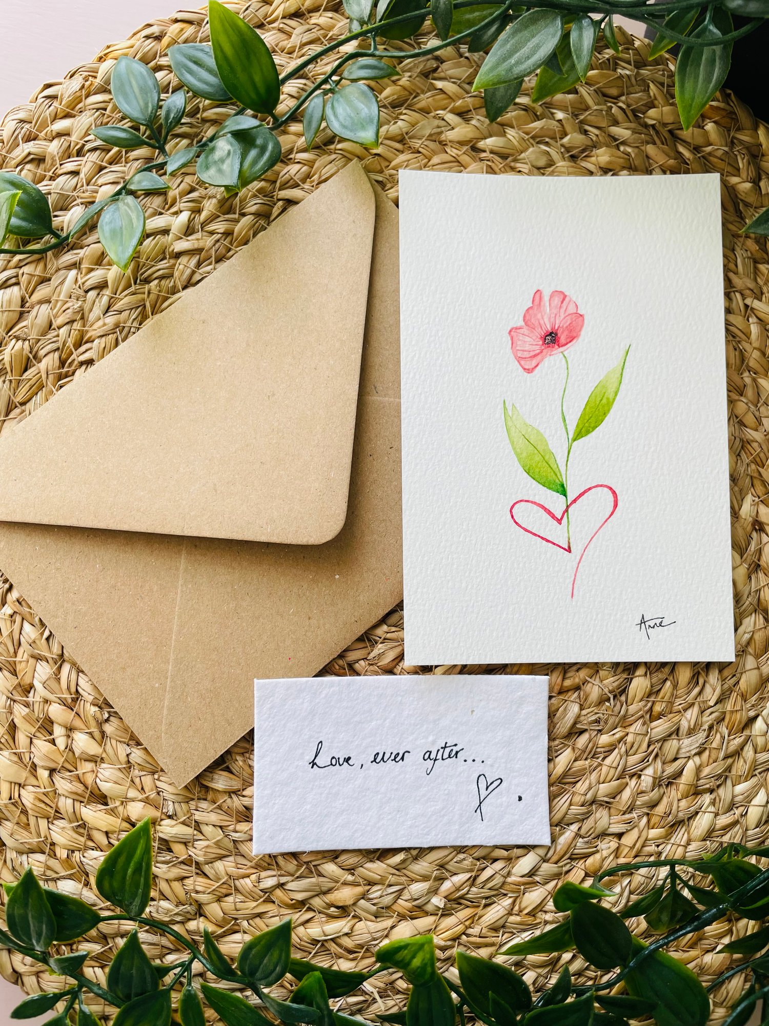 Hand painted postcards, eco friendly gifts, watercolour art, red flowers
