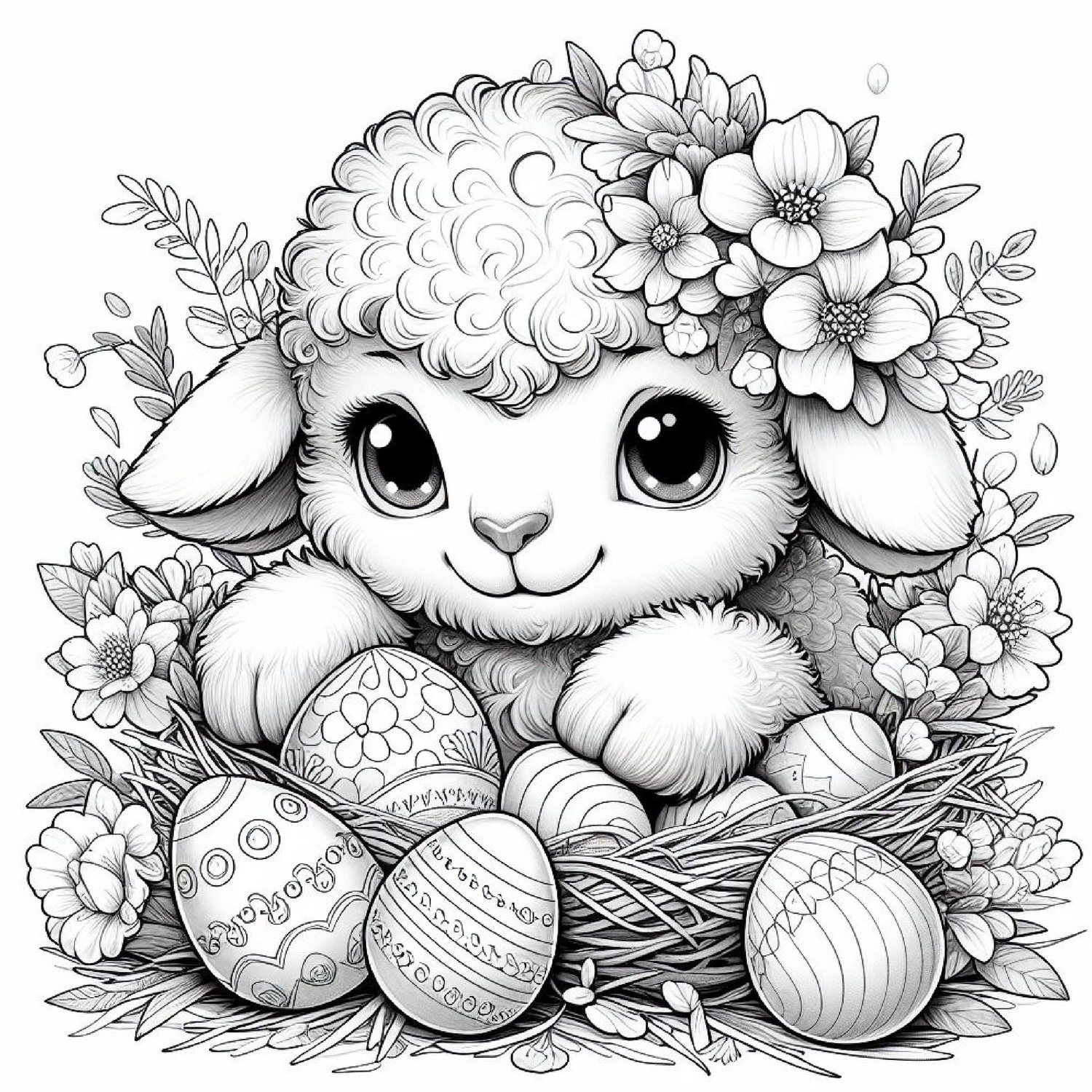 Spring Coloring Lambs ๐ 100 Easter Lambs Coloring Pages | Printable Spring Coloring Book for ...