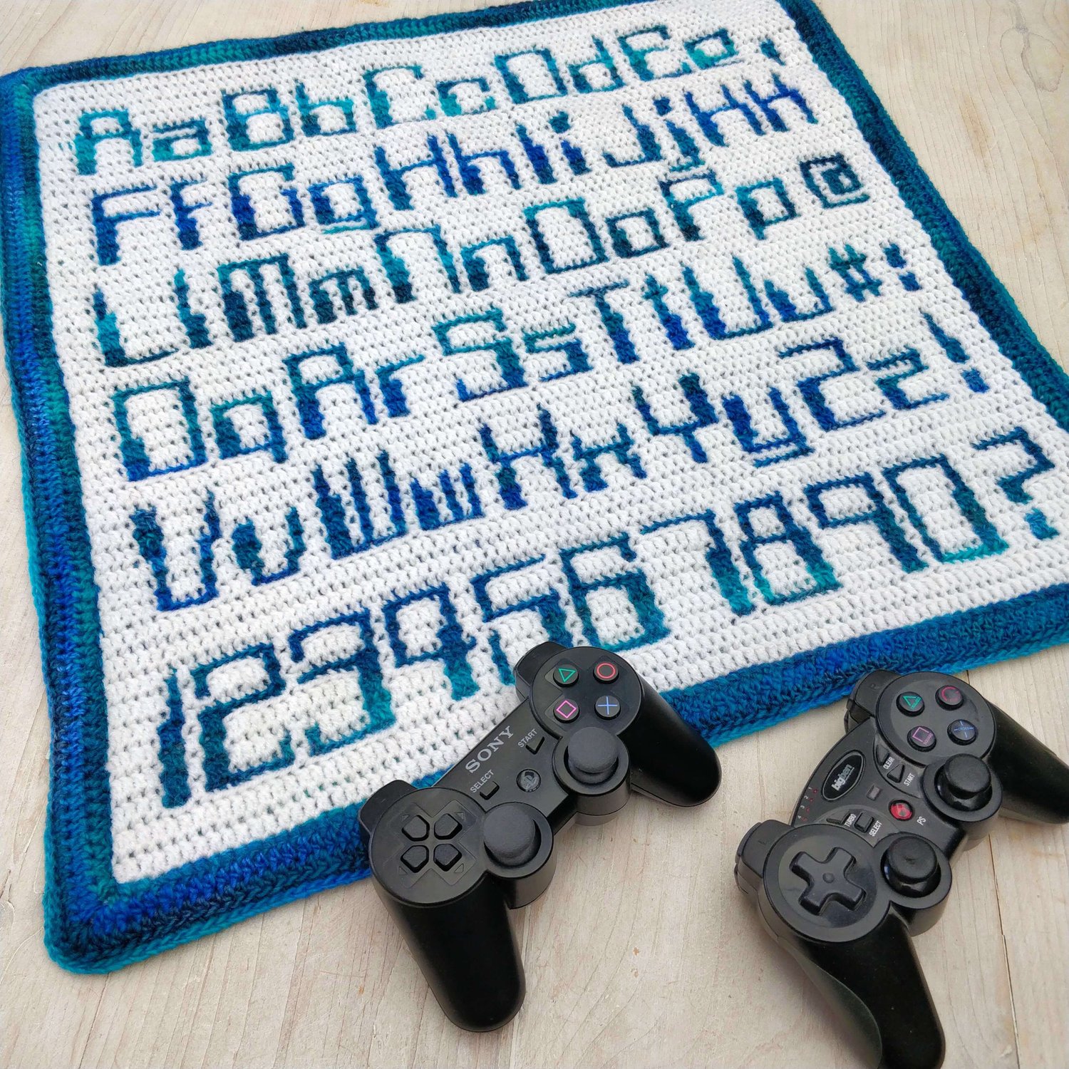 A crochet alphabet in a retro eighties style