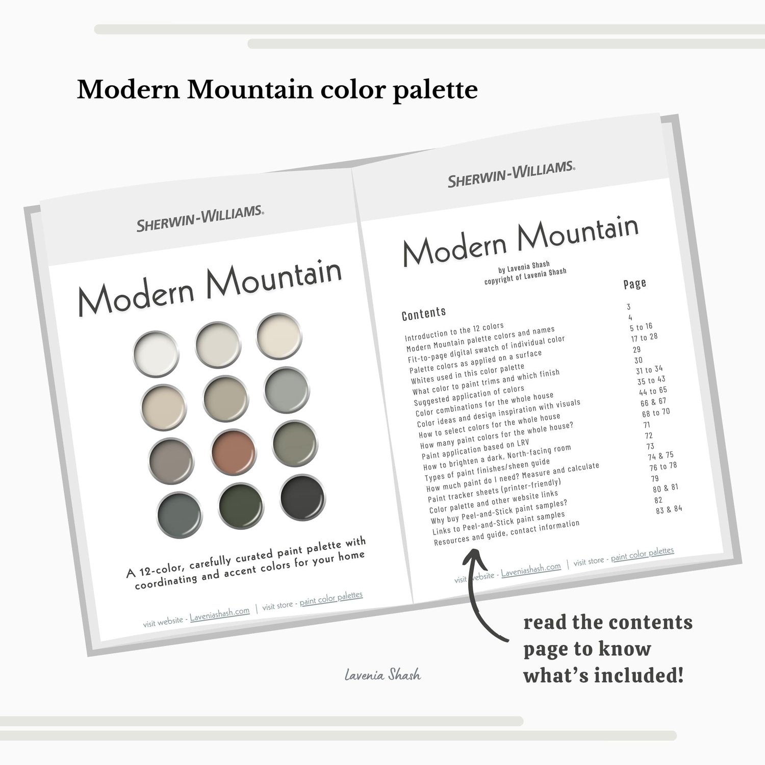 A Modern Mountain color palette with Sherwin Williams paint scheme. Organic earth tones for home interior.