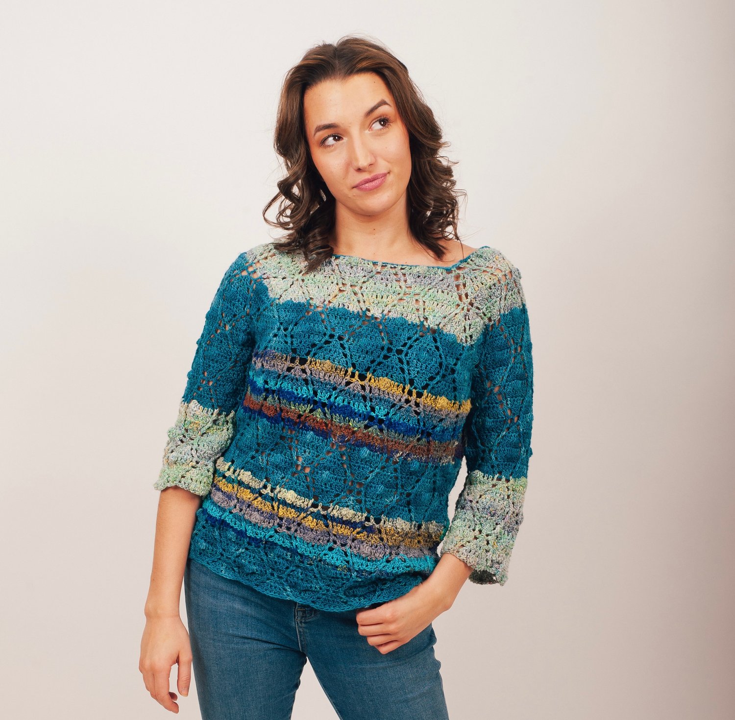 crochet sweater multicolor Dora Ohrenstein design