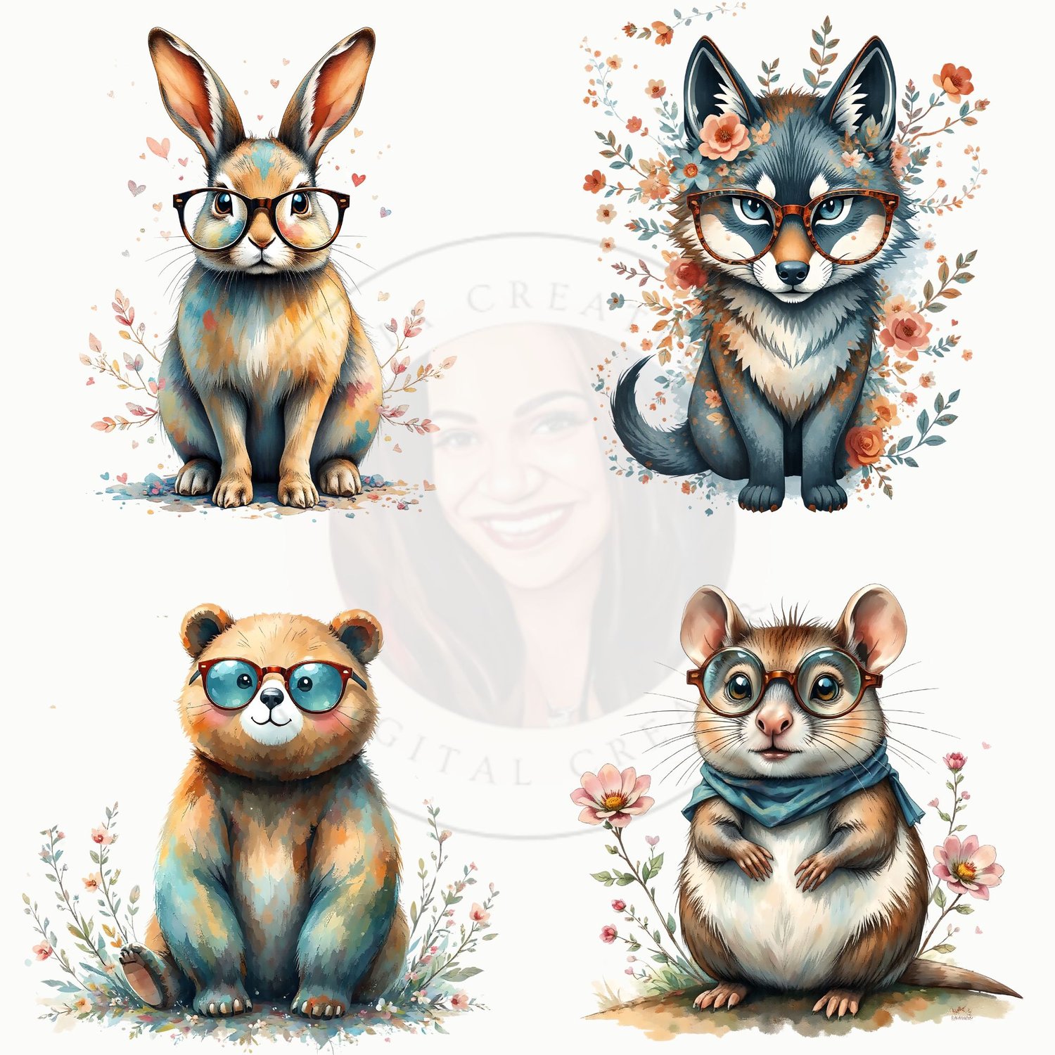 Cute Woodland Animals in Glasses Clipart – 26 High-Res PNG Images
