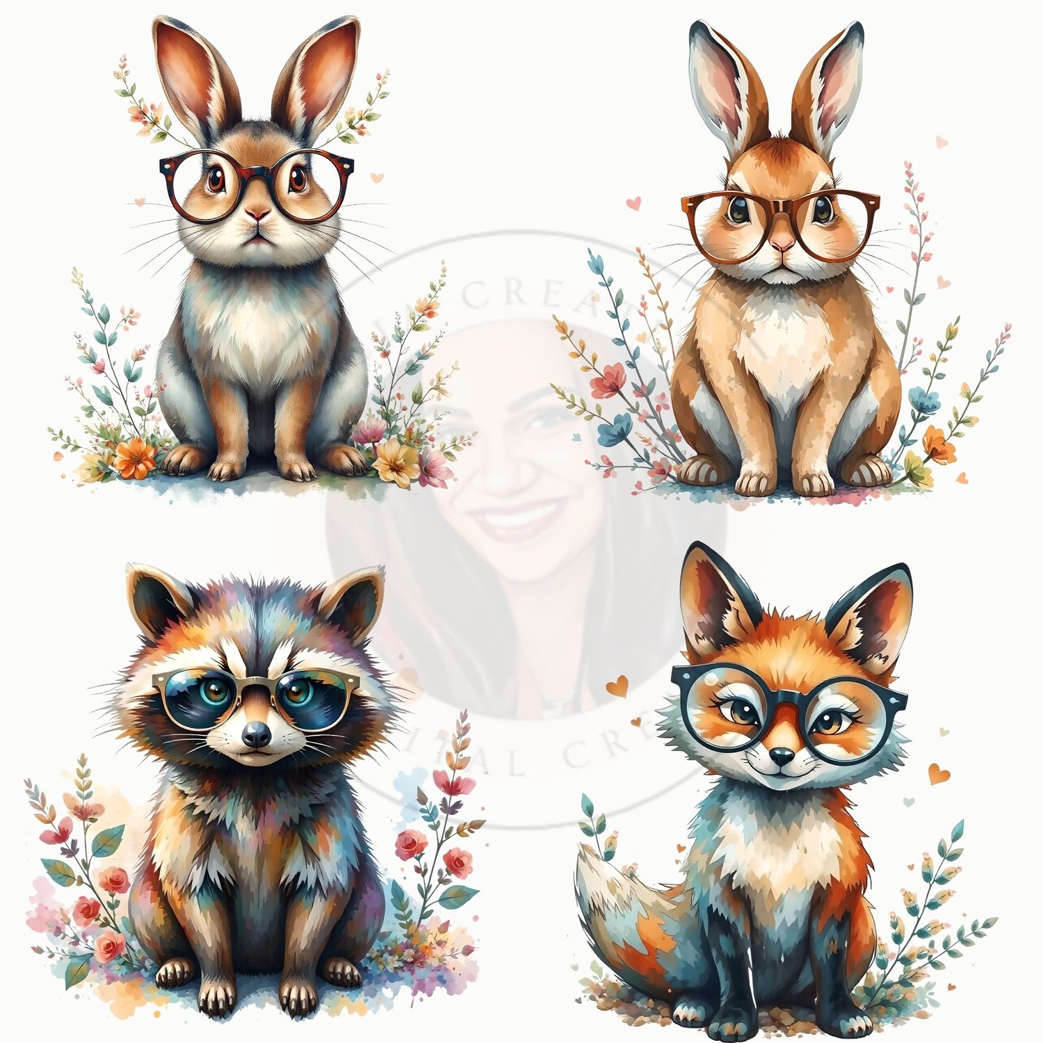 Cute Woodland Animals in Glasses Clipart – 26 High-Res PNG Images