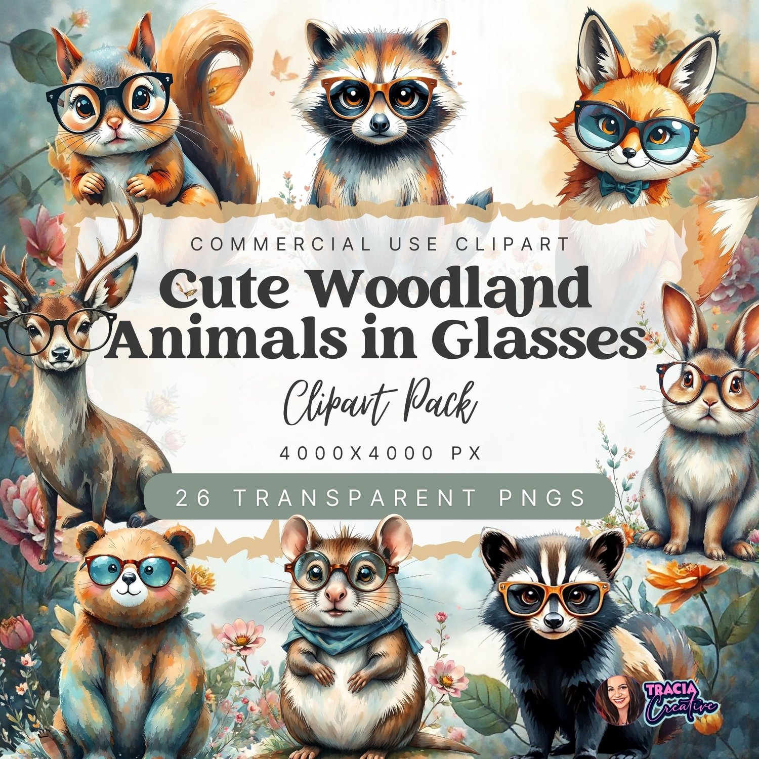 Cute Woodland Animals in Glasses Clipart – 26 High-Res PNG Images