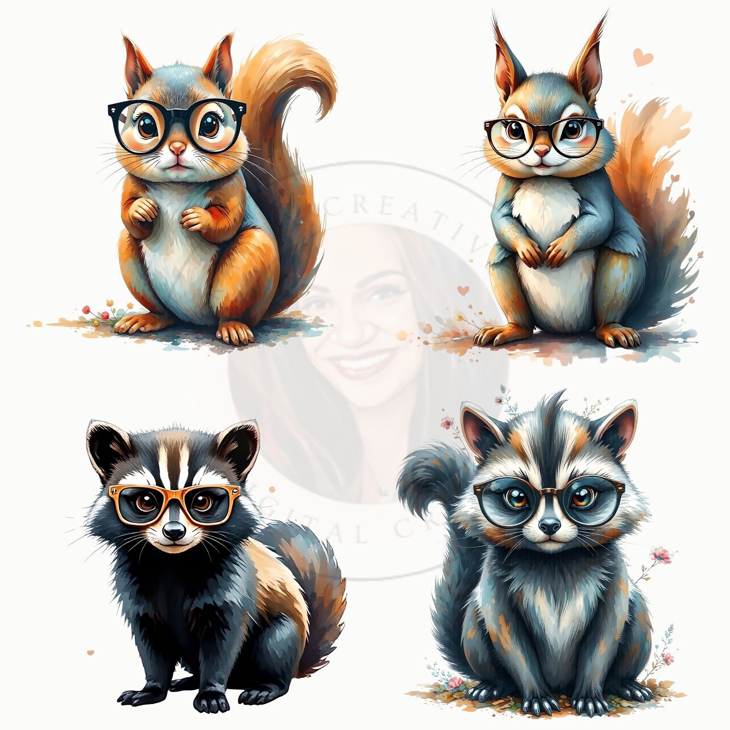 Cute Woodland Animals in Glasses Clipart – 26 High-Res PNG Images