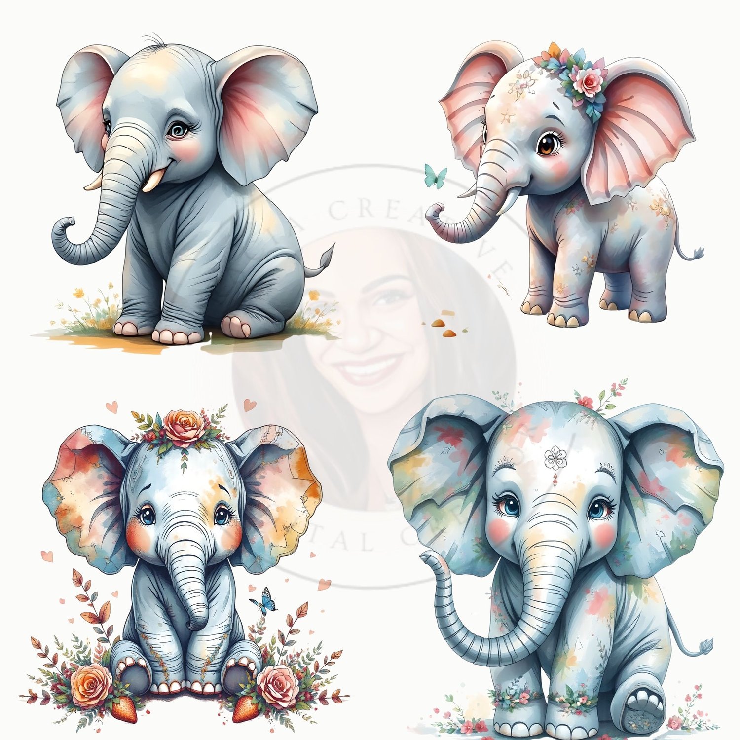Cute Baby Elephant Clipart – 12 High-Resolution PNG Images