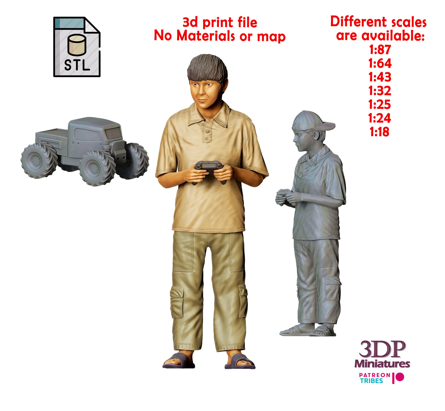 3dp Miniatures, N1 Kids playing with RC cars