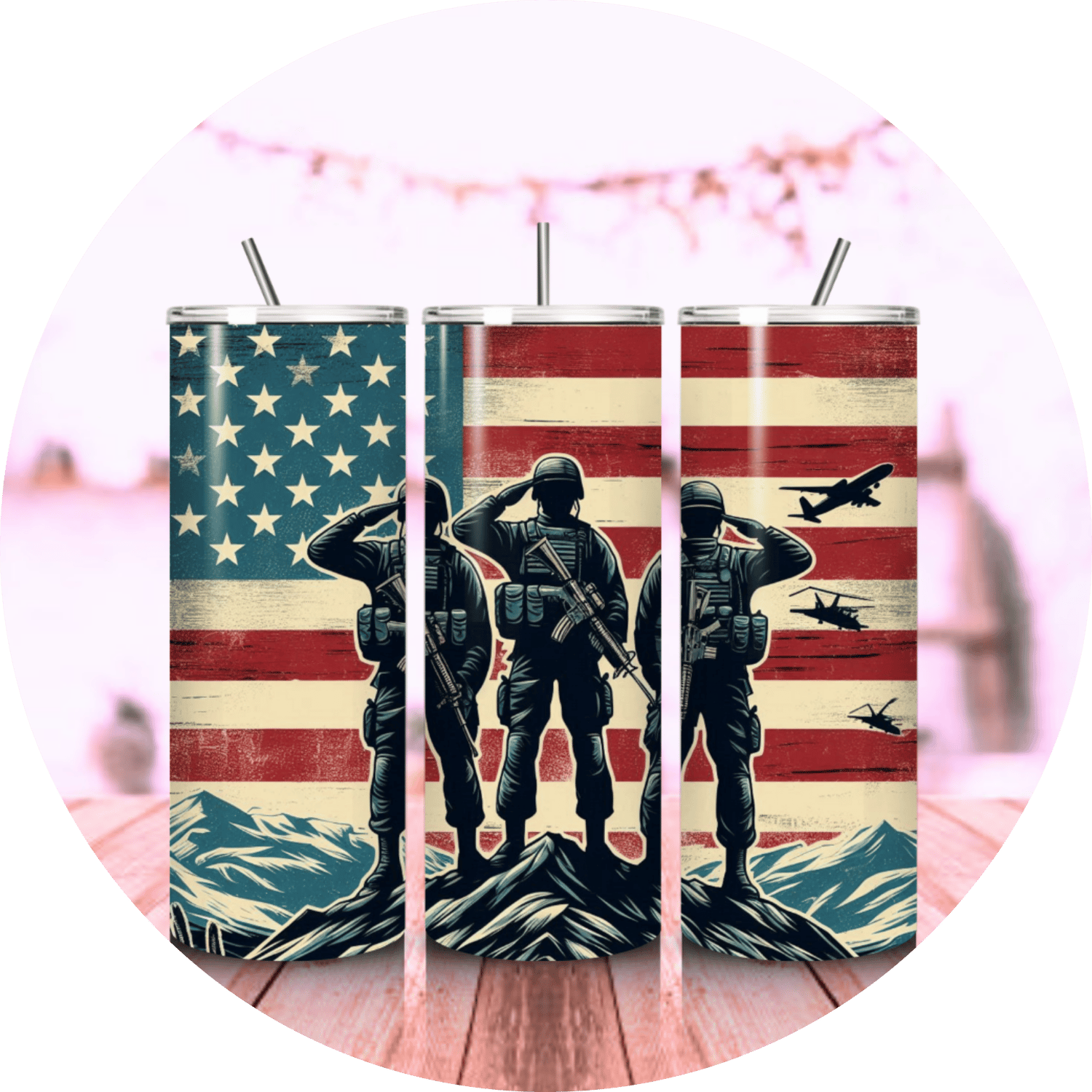 Patriotic Memorial Day Sublimation Tumbler design for 20oz tumblers, featuring red, white, and blue elements. Perfect for creating custom drinkware to honor Memorial Day
