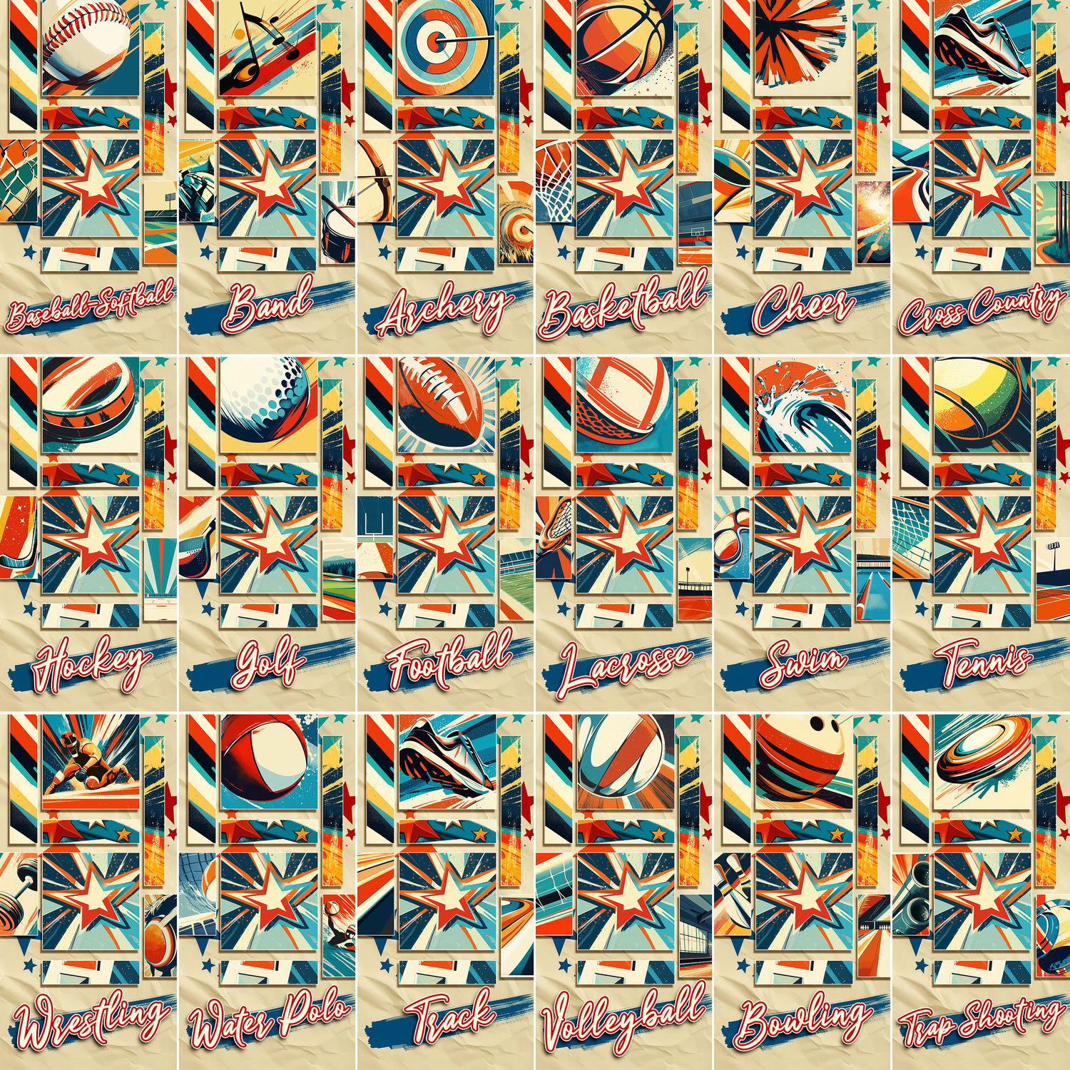 Painted Photoshop Template, Digital Background, Layered Design, Multi Sport, Retro, Team and School Photographers, Photo Day, Media Day, Sports Pics, Customizable