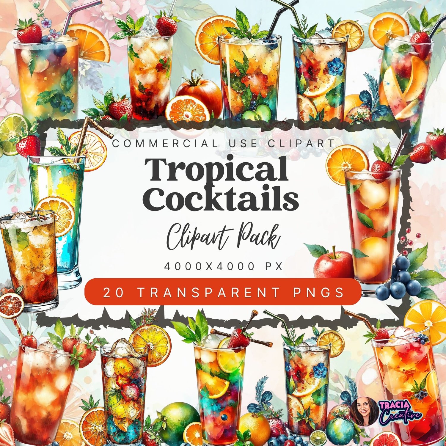 Tropical Cocktails Clipart – 20 High-Res PNG Images for Summer Designs