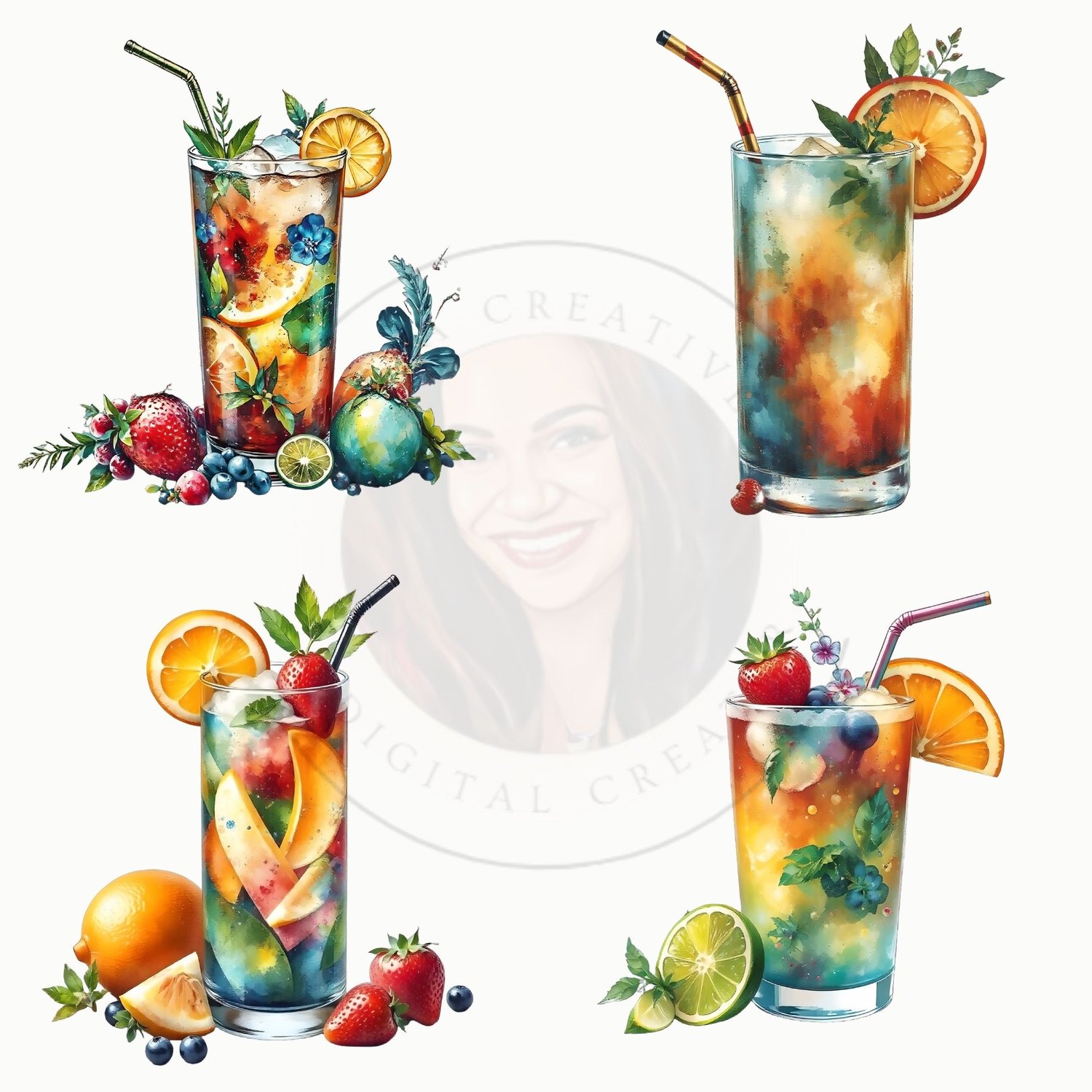 Tropical Cocktails Clipart – 20 High-Res PNG Images for Summer Designs